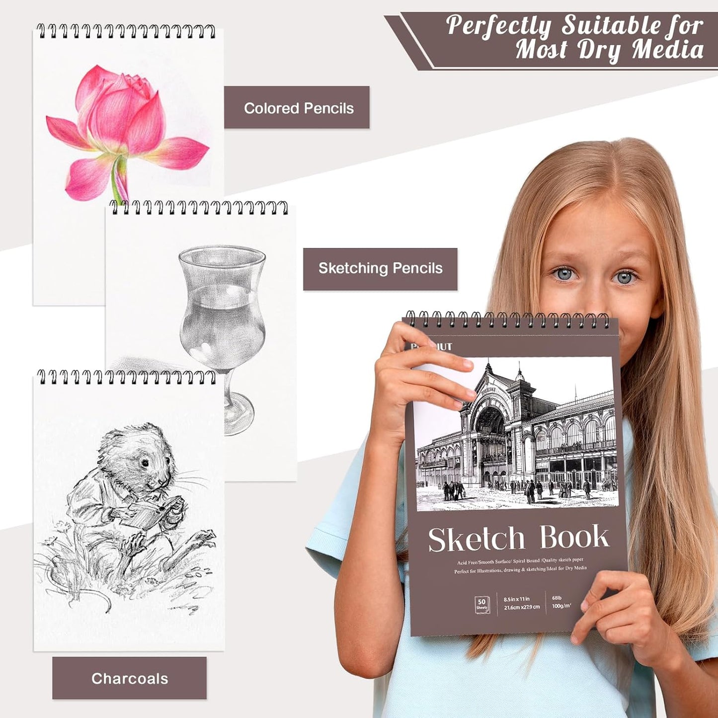 Sketch Book 8.5×11 inch, Spiral Bound Sketch Pad 50 Sheets (68lb/100gsm), Acid-Free Sketchbook for Drawing Painting Sketching, Art Paper Drawing Supplies for Teens Adults Artists Ideal Gifts