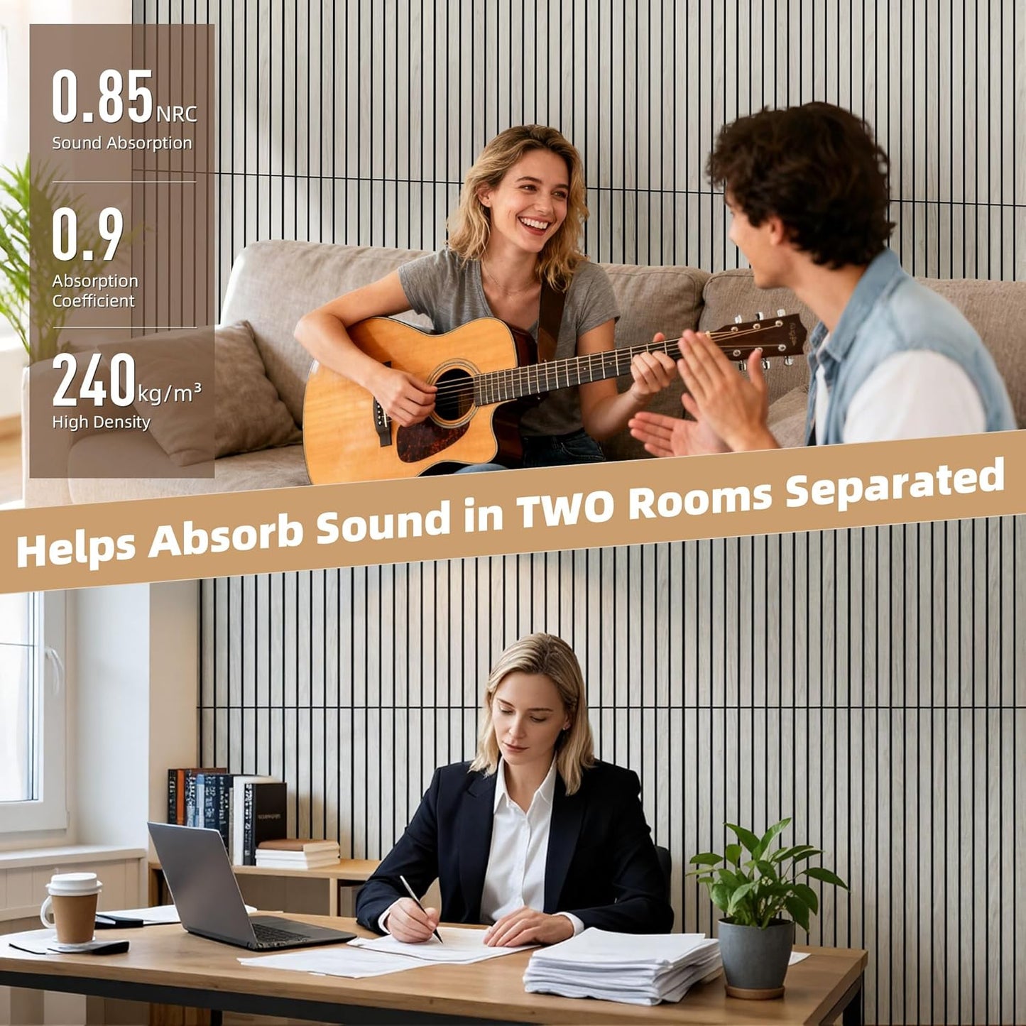 TO-TH Wood-Look Acoustic Panel, 4 Pack 47.2” x 23.6” Soundproof Wall Panels, Decorative Sound Absorbers Large Acoustic Panels for Home, Office, Basement, Natural Oak