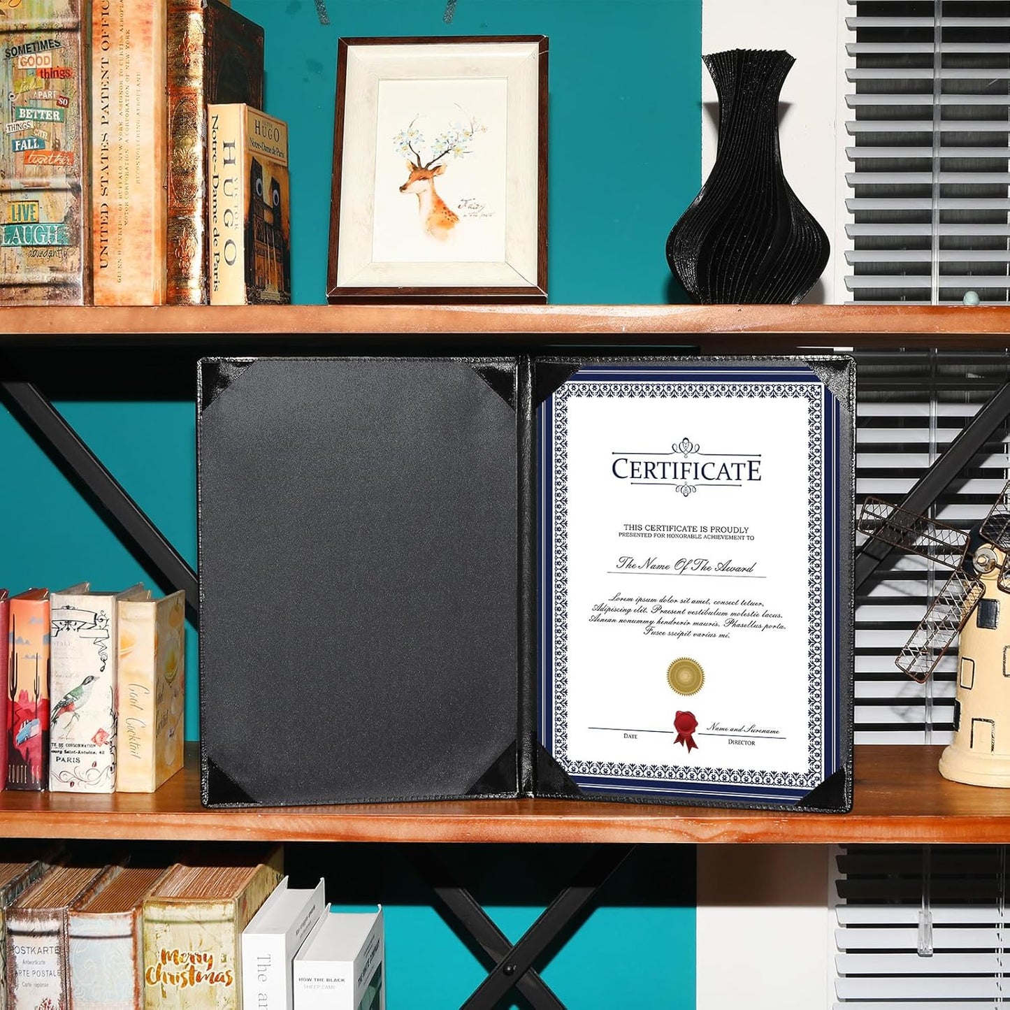 Tenare 6 Pcs Leather Certificate Holder 8.5 x 11 Inch PU Black Red Blue Purple Phd Bachelor Master Diploma Cover Professional Award Folder for Official Graduation Competition Contest Charity (Black)