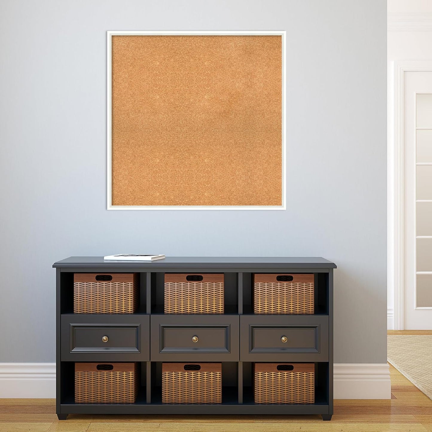 Amanti Art Natural Cork Board for Wall, 33x33 Vision Board with White Frame, Large Corkboard Office Decor for Home Organization, Modern Corkboard Pinboard to Display Items for Home Organization in