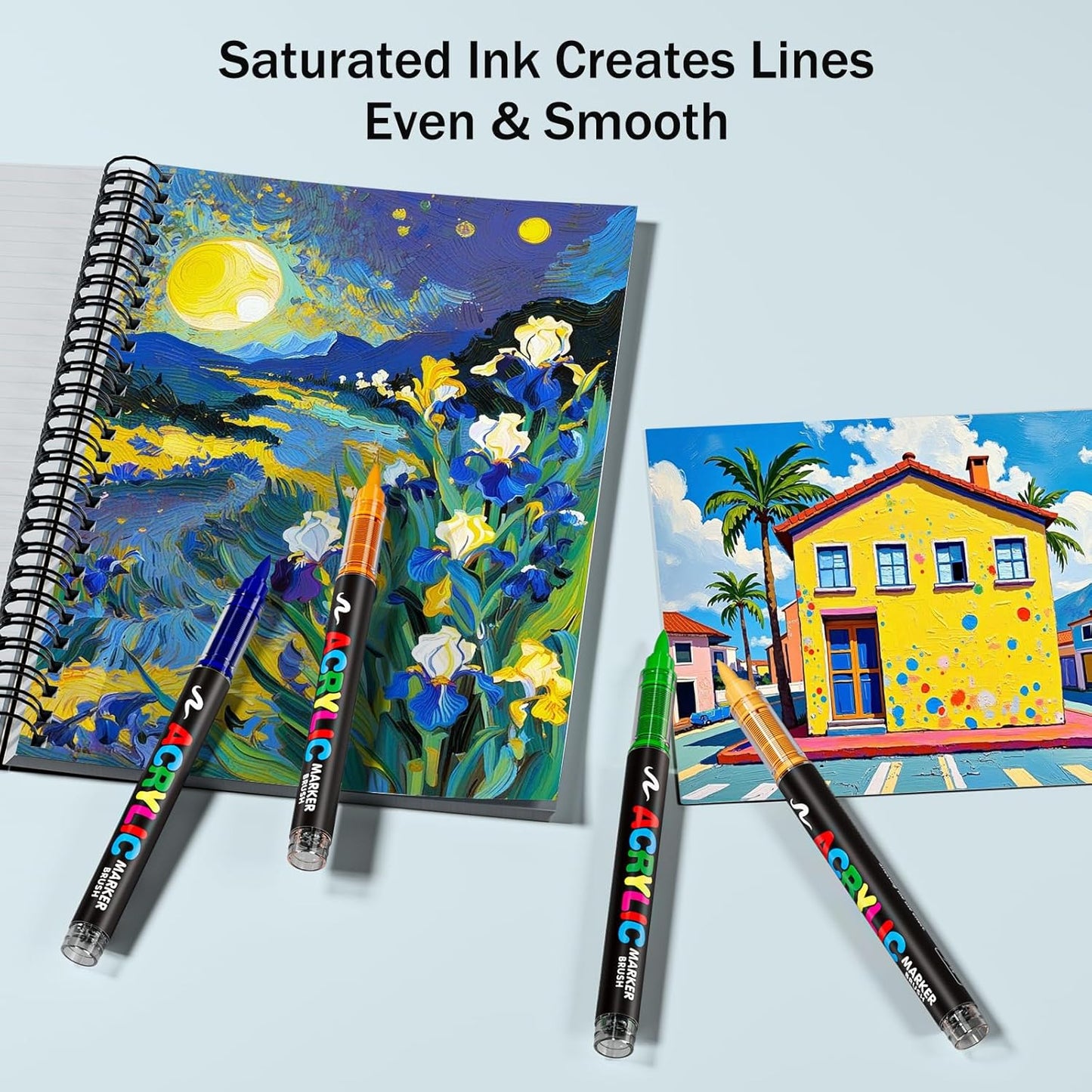 JRQ 120 Acrylic Paint Markers Paint Pens - Direct Liquid System & Brush Tip, Acrylic Markers for Wood, Rock Painting, Glass, Canvas, Ceramic, Fabric, Plastic, DIY Art Crafts Supplies