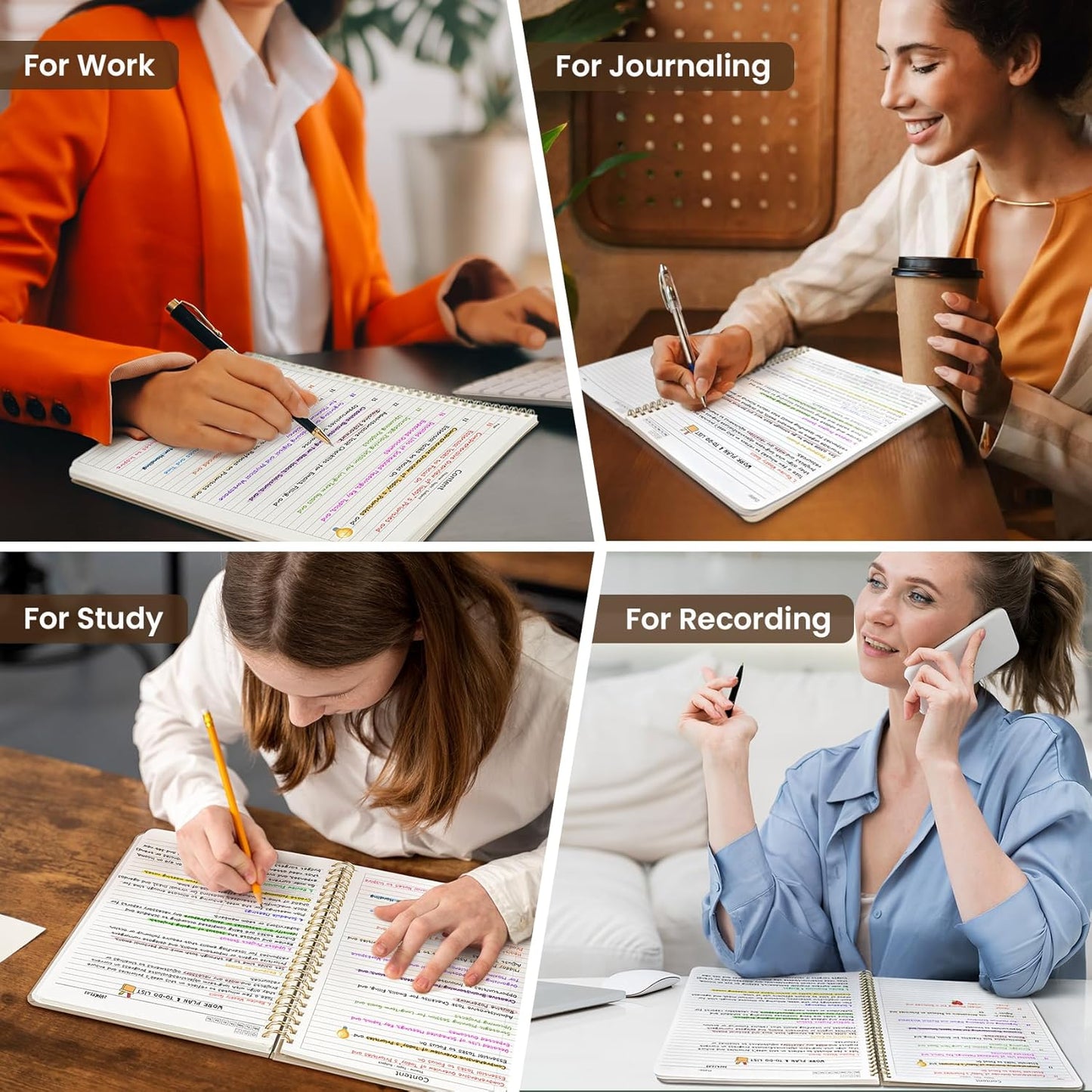 Taja Spiral Lined Notebook, 8.5"x11" Notebooks for Work, Large A4 Journal for Women & Men, College Ruled Journaling Notebook for Writing, Plastic Cover Spiral Journal, Khaki