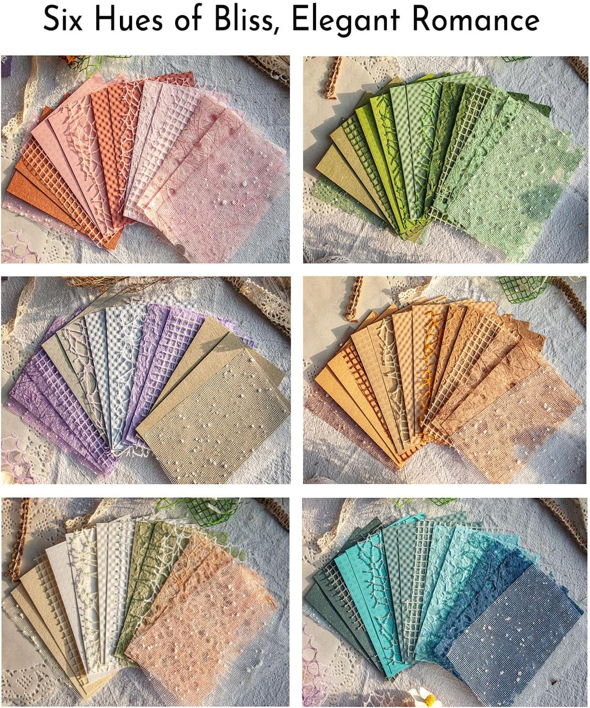 96 Sheets Textured Scrapbook Paper and Mesh Fabric Assorted Set,6 Pack Mixed Special Material Colored Paper for Junk Journal,Collage,Scrapbook,Art Diary,Mixed Media,Card Making,DIY Craft
