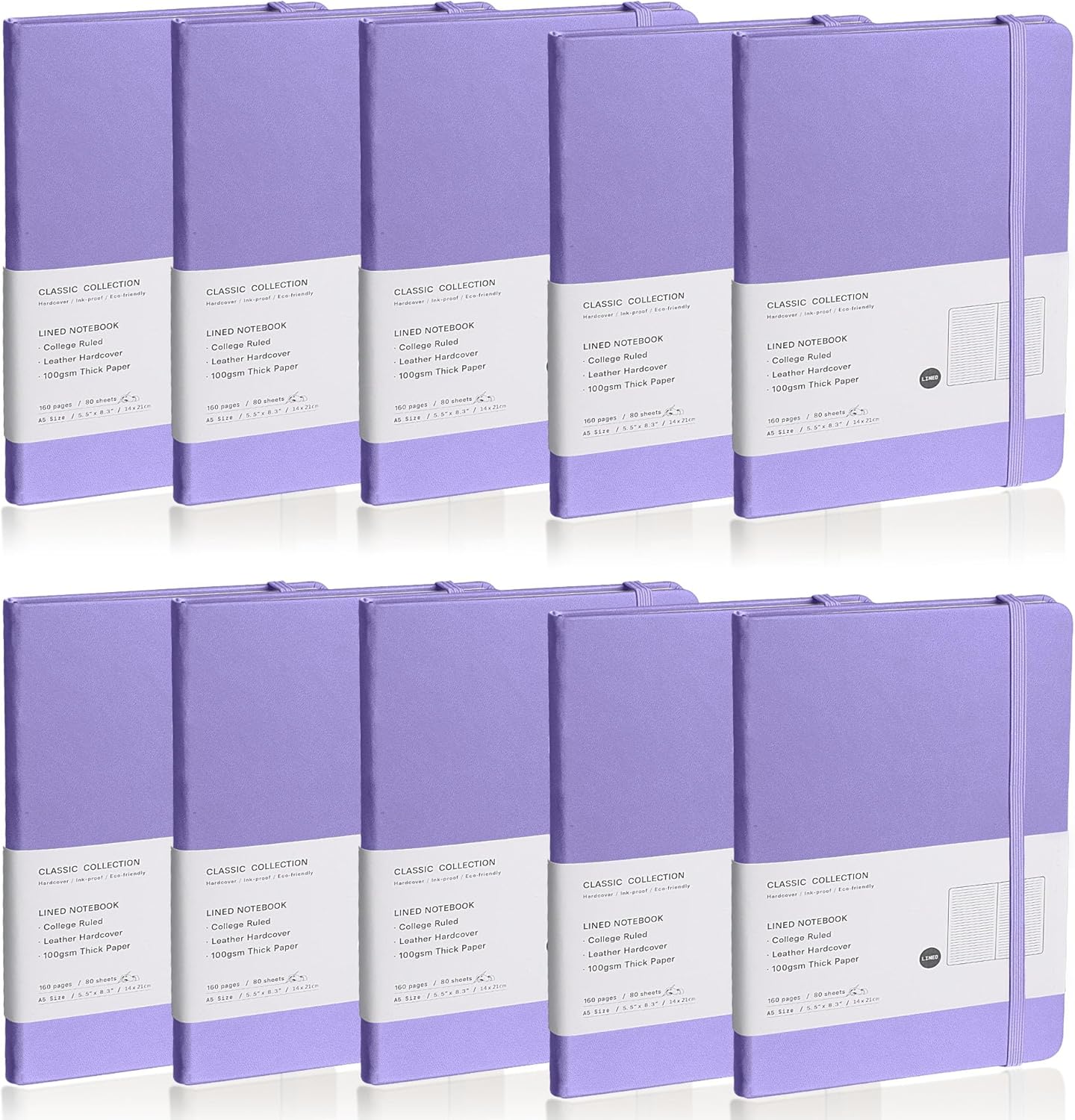 Lined Journal Notebook, 10Pack(Mauve), 160 Pages, Medium 5.7 inches x 8 inches - 100 gsm Thick Paper, Hardcover