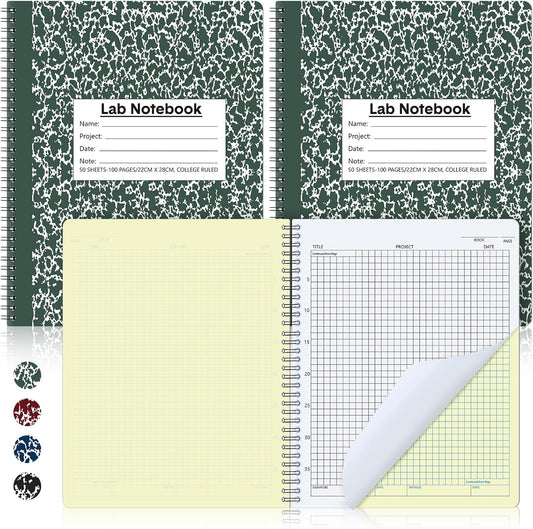 2 Pack Carbonless Lab Notebook Carbon Copy 8.5'' x 11'' Laboratory Engineering Chemistry Computation Notebook Science Grid Contains 25 Set Pages 100 Sheets Total Coil Binding(Dark Green)