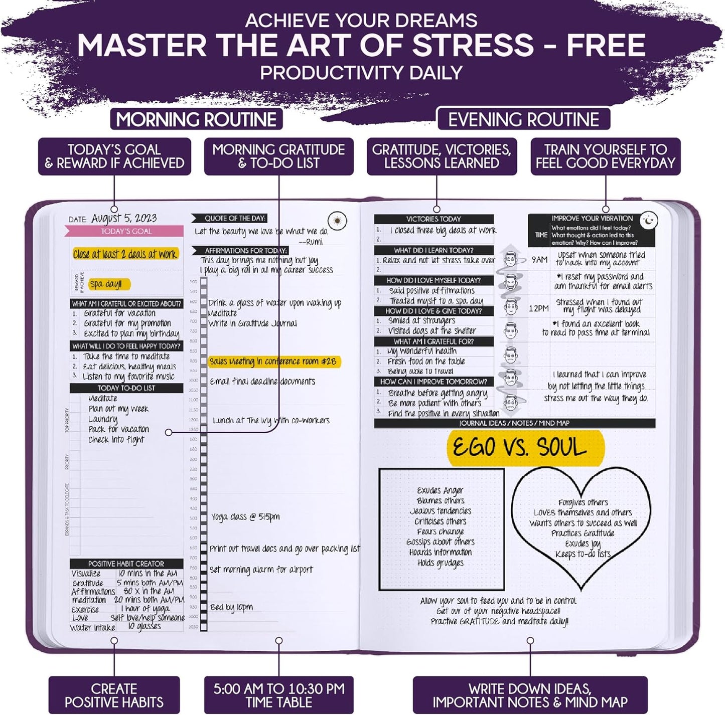 Guided Journal - Gratitude & Mental Health Journal for 5 Minute Daily | 90-Day Undated Planner for Positivity & Manifestation | Guided Mindfulness, Self Care & Reflection | Vision Board + Stickers