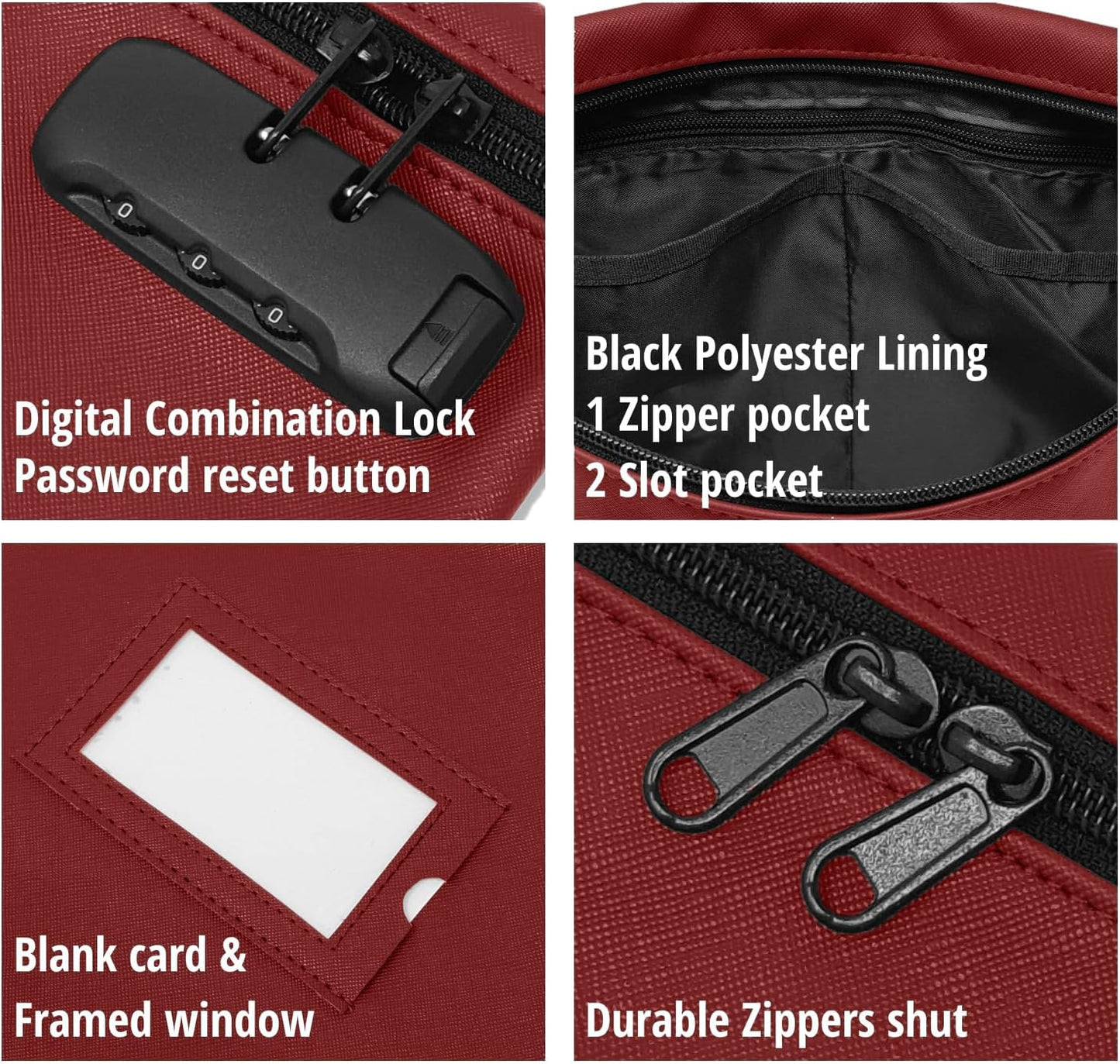 Notary Bag with Lock | 14x11 inch | Burgundy | Zipper Notary Supplies Bag | Locking Notary Bag for Notary Kit, Stamp, Embosser, Ink Pad, and Valuables | Locking Document Bag | Journal Carrying Case