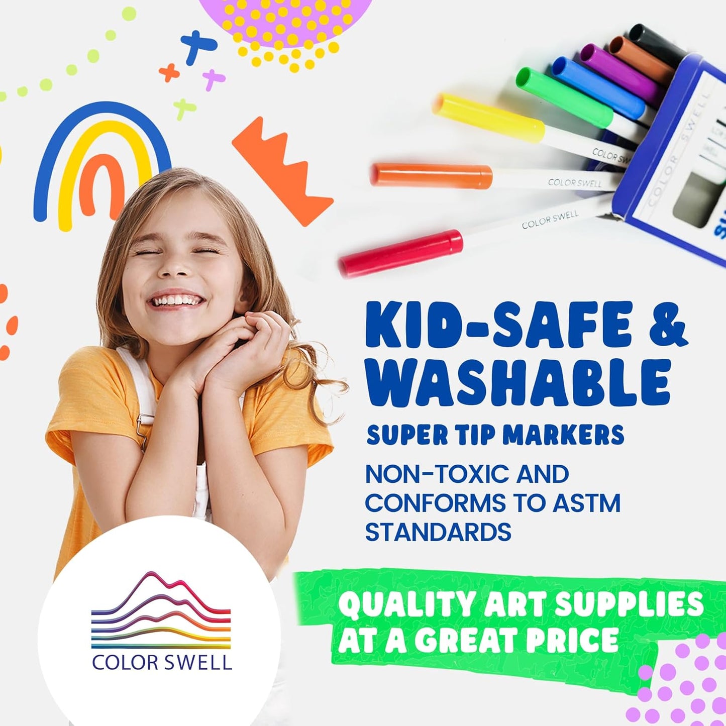 Color Swell Super Tip Washable Bulk Markers Pack 50 Boxes of 8 Vibrant Colors (400 Total Markers) Perfect for Kids, Parties, Classrooms