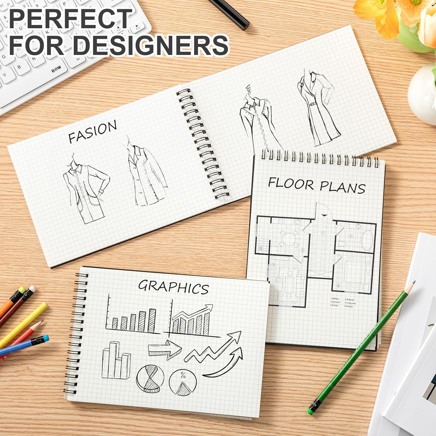 48 Pack Graph Paper Spiral Notepad A5 Top Wirebound Notepad Grid Notebook Steno Pads Memo Notebook Grid Paper 140 Pages for Writing Sketching Drawing Office Supplies (Black)