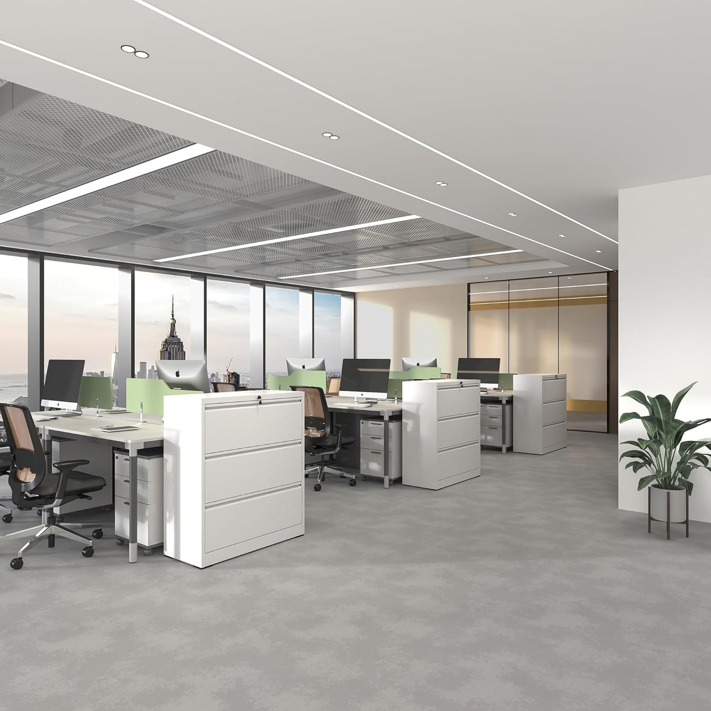 Lateral File Cabinet 3 Drawer, Metal File Cabinets for Home Office Legal/Letter A4 Size, File Cabinet with Lock, Require Assembly, White