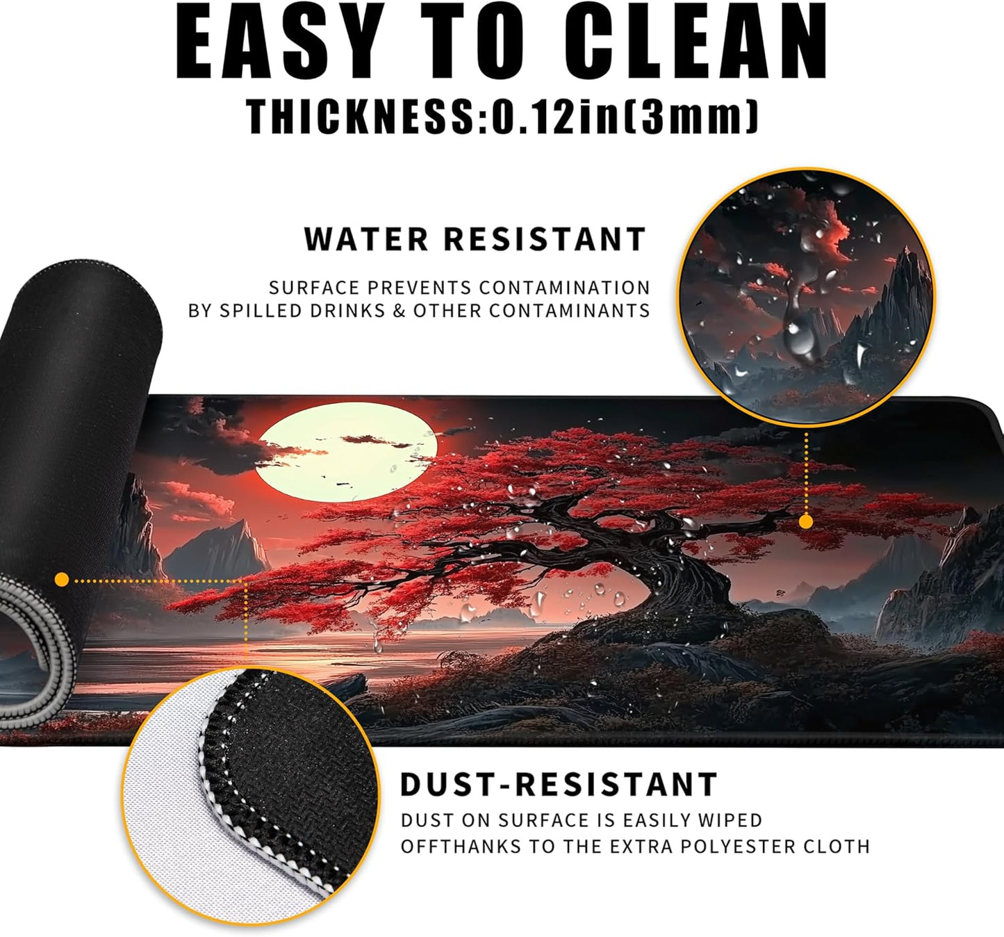 Japanese Desk Mat Riverside Full Moon Large Mouse Pad Gaming Mousepad Extended XL Keyboard Mat Computer Laptop Mouse Desktop Mat 31.5 X 11.8 Desk Decor