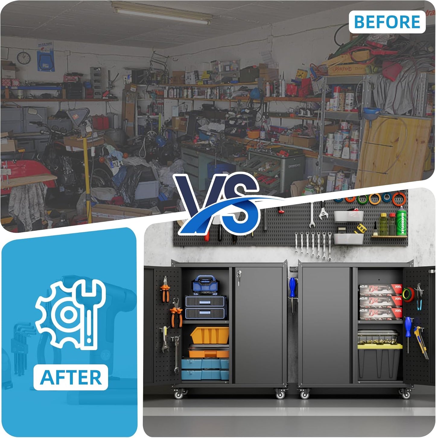 Aobabo 34.3" H Garage Storage Cabinet with Wheels,Lockable Metal Storage Cabinet with 2 Doors for Garage Home Office Storage,Black,Assembly Required