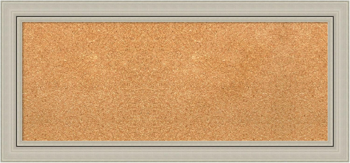 Amanti Art Natural Cork Board for Wall, 16x34 Vision Board with Silver Wood Frame, Medium Corkboard Office Decor for Home Organization, Casual Corkboard Pinboard to display items for home organization