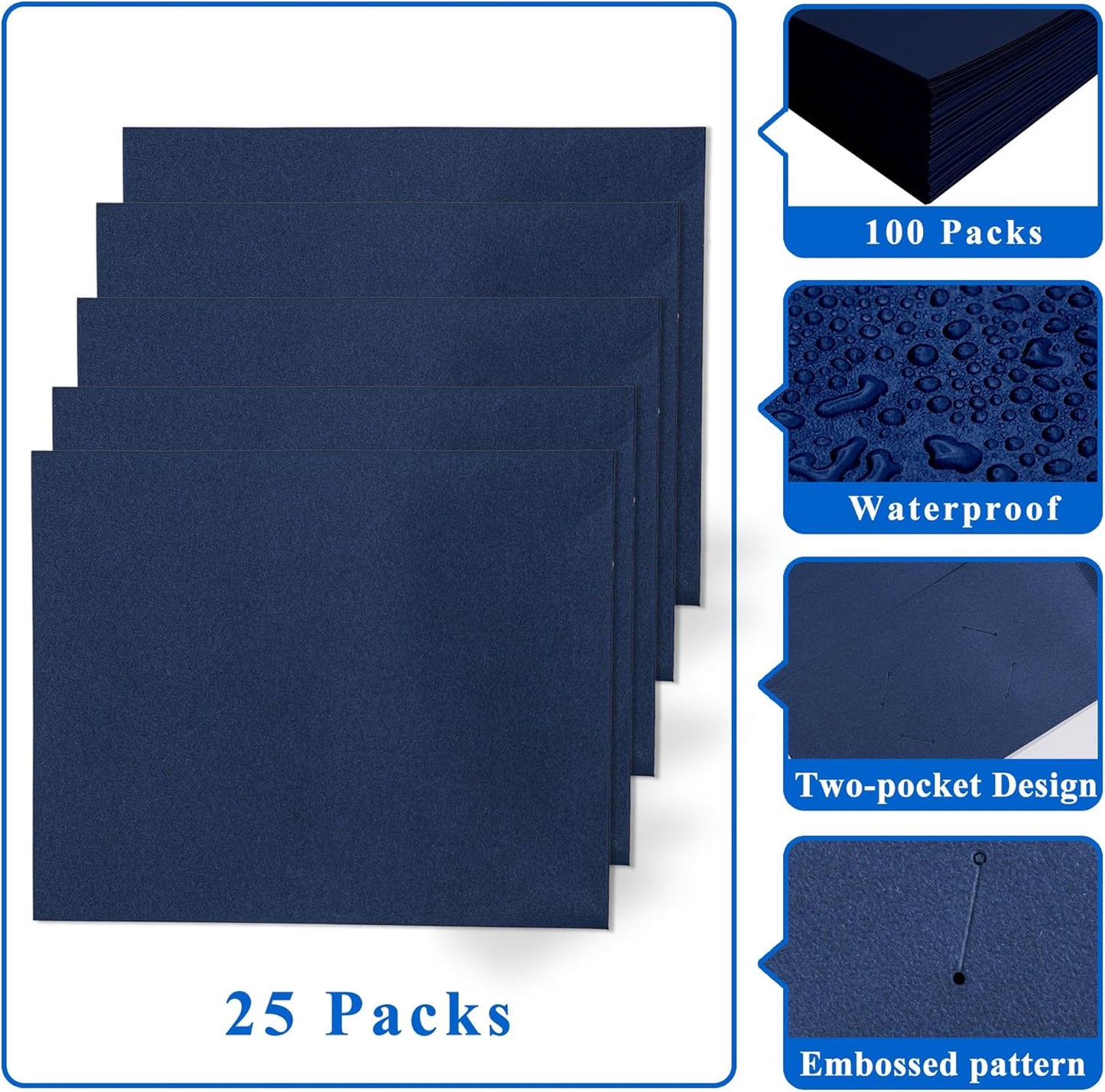 Zzrywuty 25 Packs Paper Folders with Pockets for Students,Businessmen and Office Workers,Letter Size,Two Pocket Folders with Card Slot for Office,Business,School Supplies (Royal Blue)