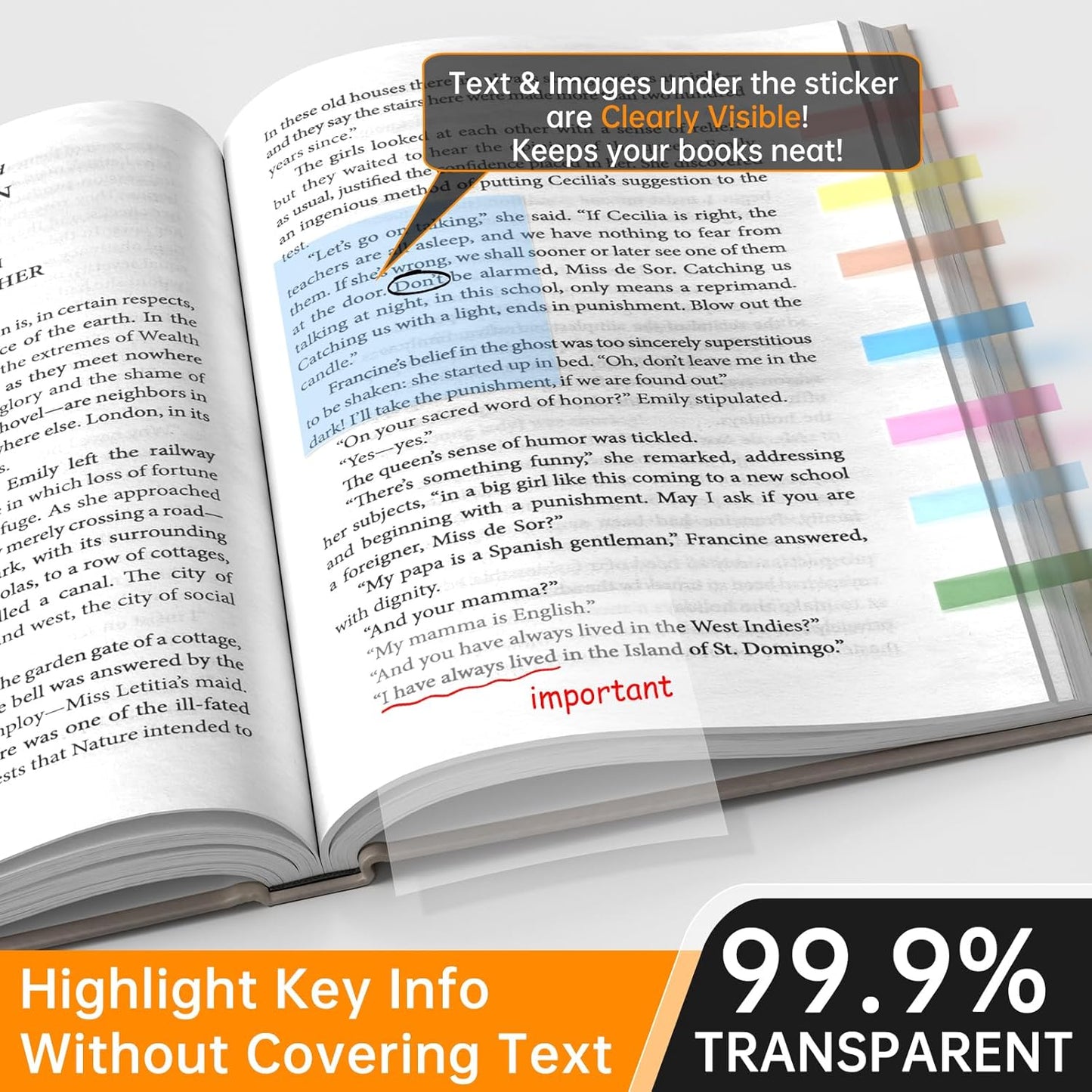 Transparent Sticky Notes (with Sticky Tabs & Marker), MEIGAONE 9 Pack Clear Sticky Note 3x3 Super Strong Adhesion, Waterproof Translucent Sticky Note for Study, Book,Office,School Supplies