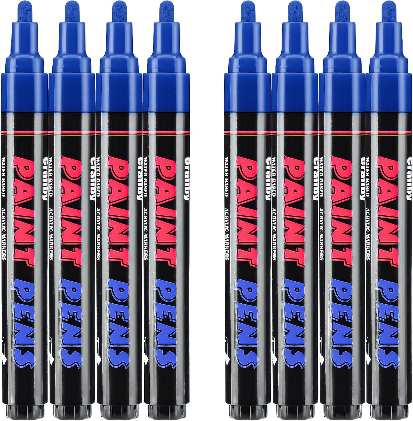 Blue Paint Pens Paint Markers - 8 Pack Permanent Quick Dry Waterproof Marker Pens for Rocks Wood Fabric Plastic Canvas Glass Mugs Metal Tire Stone