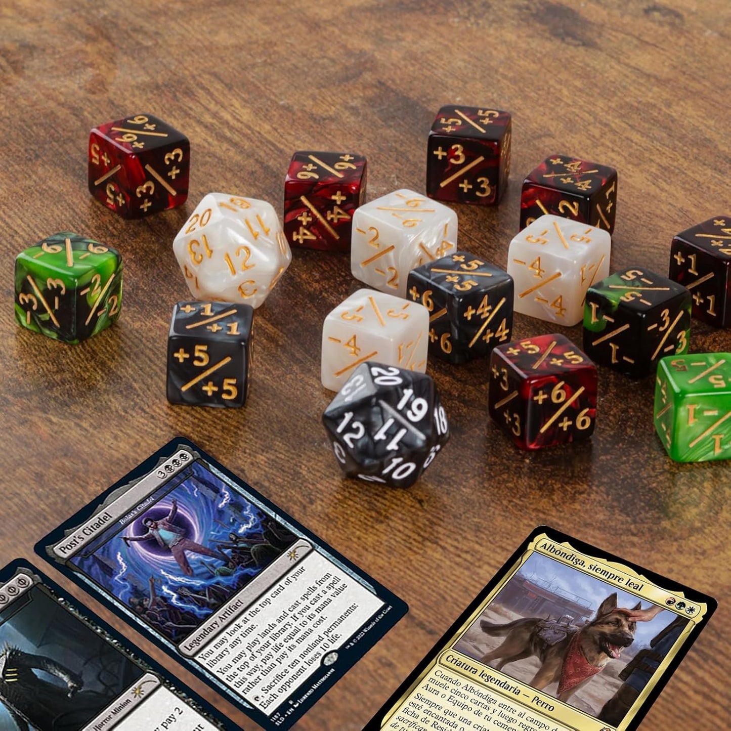 50 MTG Counters Dice Marble Bulk Spindown Life Counter Tokens Dice Buff Tokens Compatible with Magic Card Game Accessories CCG Creature Stats (Black&White, Red&Green)