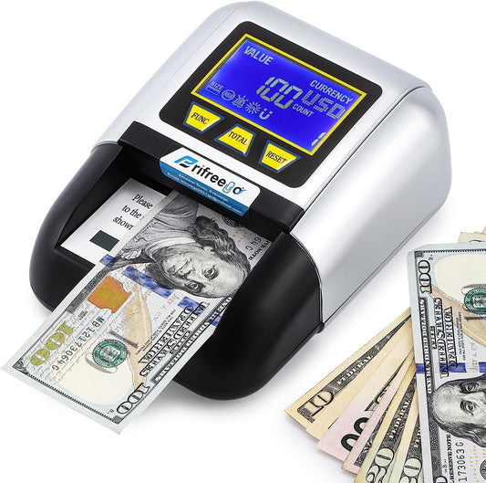 Portable Counterfeit Bill Detector, Rechargeable Fake Bill Detector 4-Way Detection, for Multiple Currencies with Value Display, Commercial Grade Bill Detector Alertable