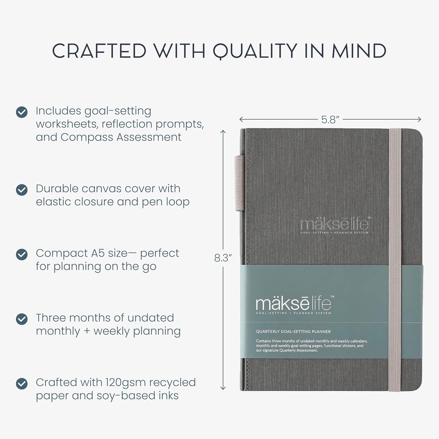 Quarterly Undated Planner - Goal Setting And Weekly Planner, Productivity Tools, Time-Management, Habit Tracker, Dark Gray