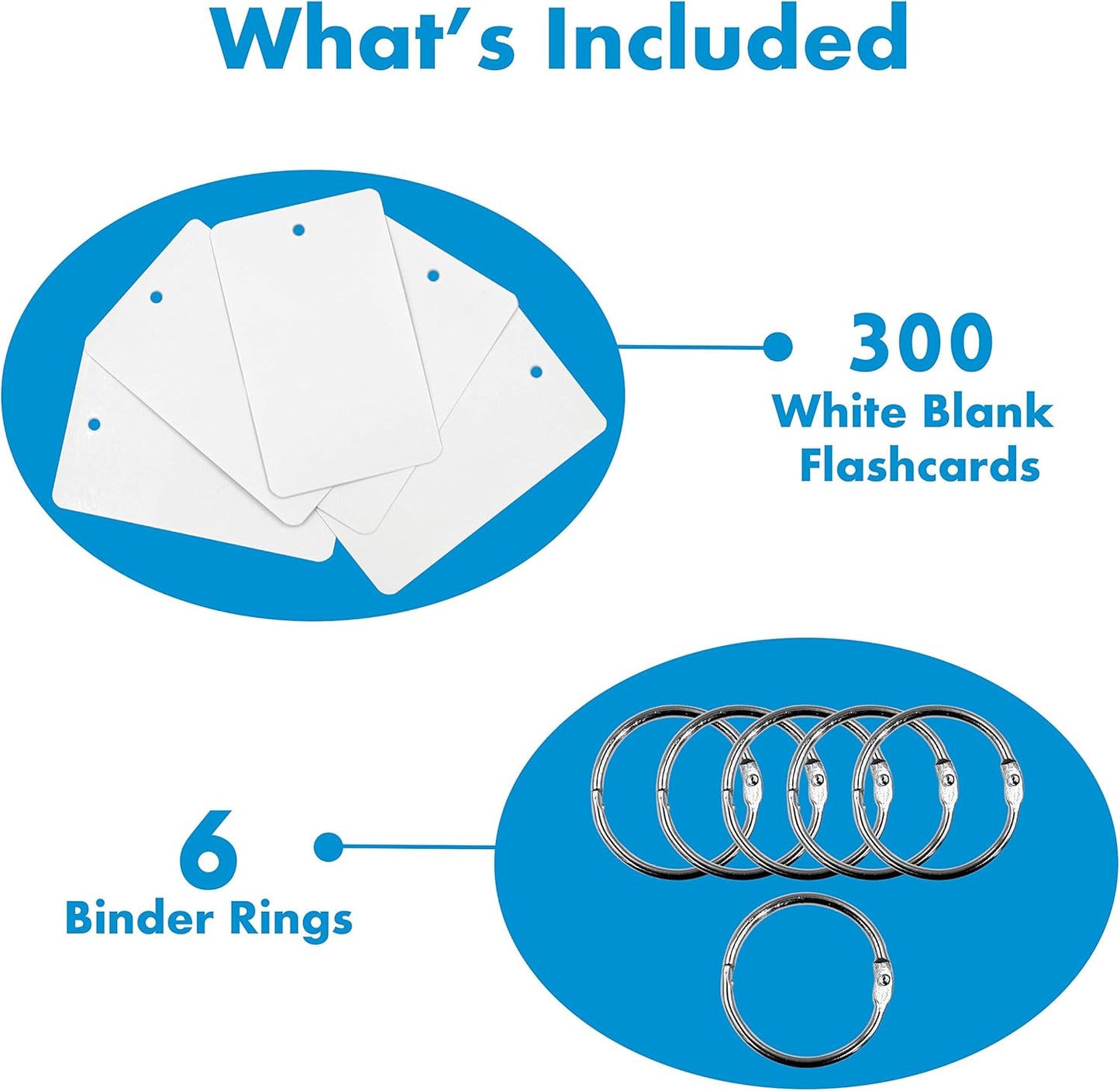 300 Pcs White Blank Customizable Index Flash Study Note Card Pad Kraft Paper with Binder Ring (50 Sheets per Set)