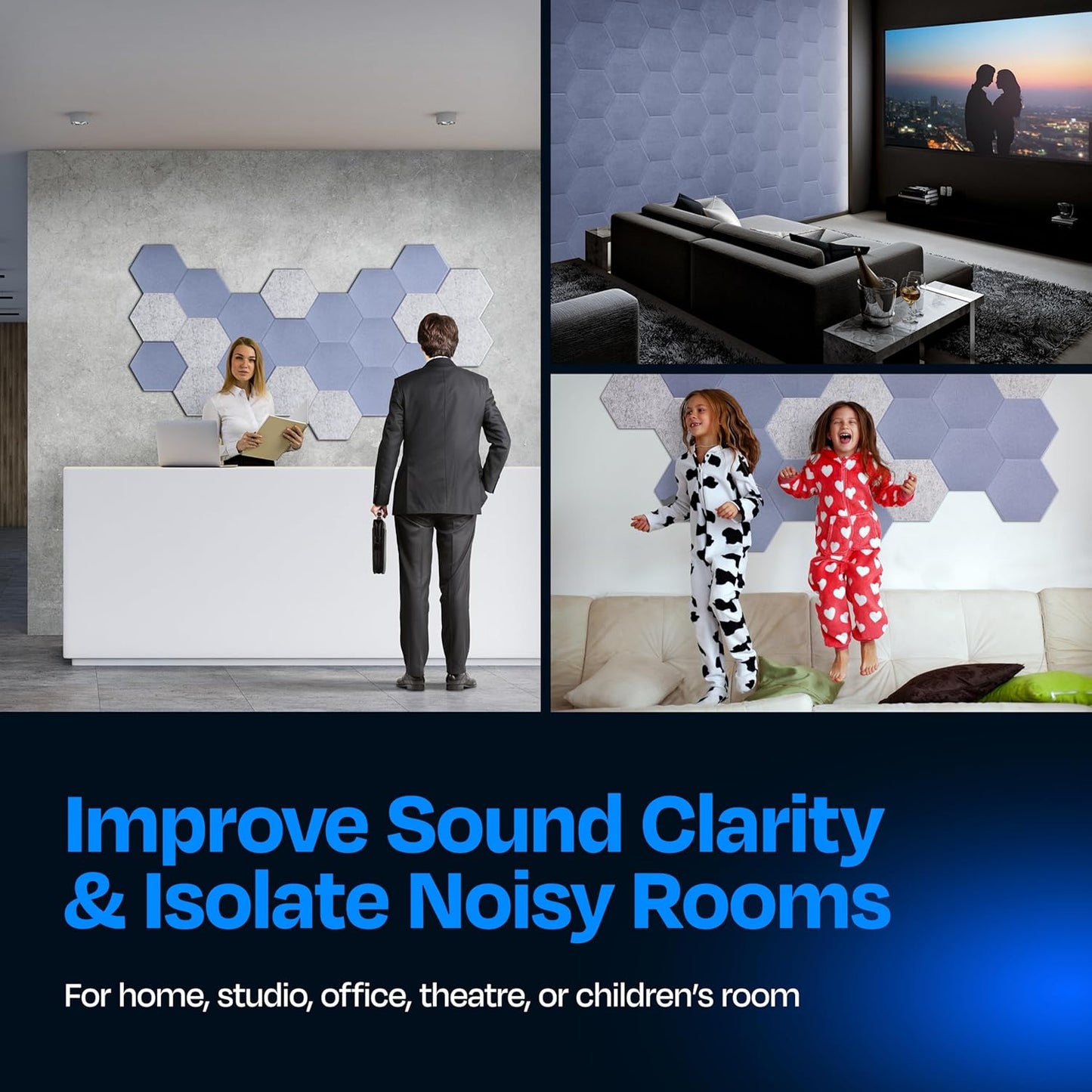 Acoustic Soundproof Wall Panels 12-Pack - 12"X10.4"X0.4" High Density Sound Dampening - [Dusky Gray Hexagon]