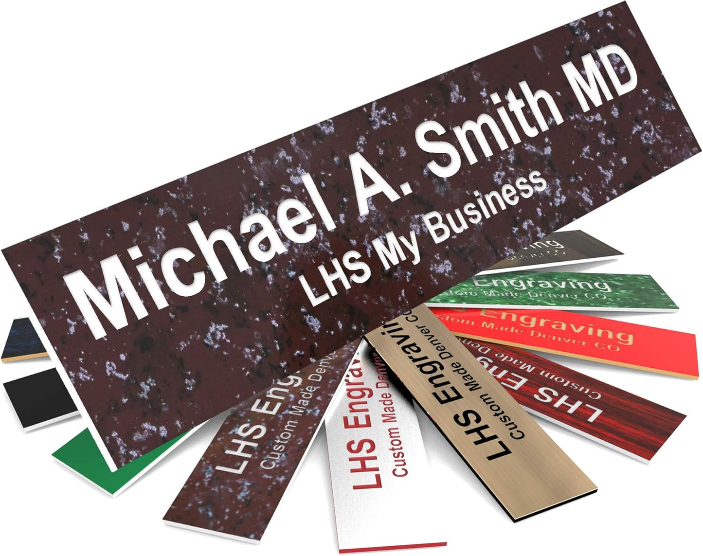 Engraved Name Plates for Door Sign Personalized Cranberry Marble Pattern Plastic Plaque with White Letters - Made in USA 2x6 S5