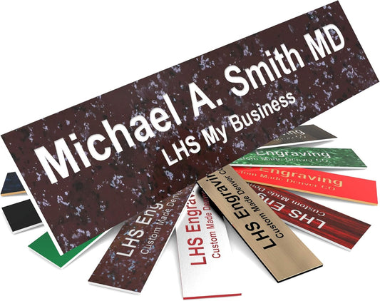 Engraved Name Plates for Door Sign Personalized Cranberry Marble Pattern Plastic Plaque with White Letters - Made in USA 2x8 S5