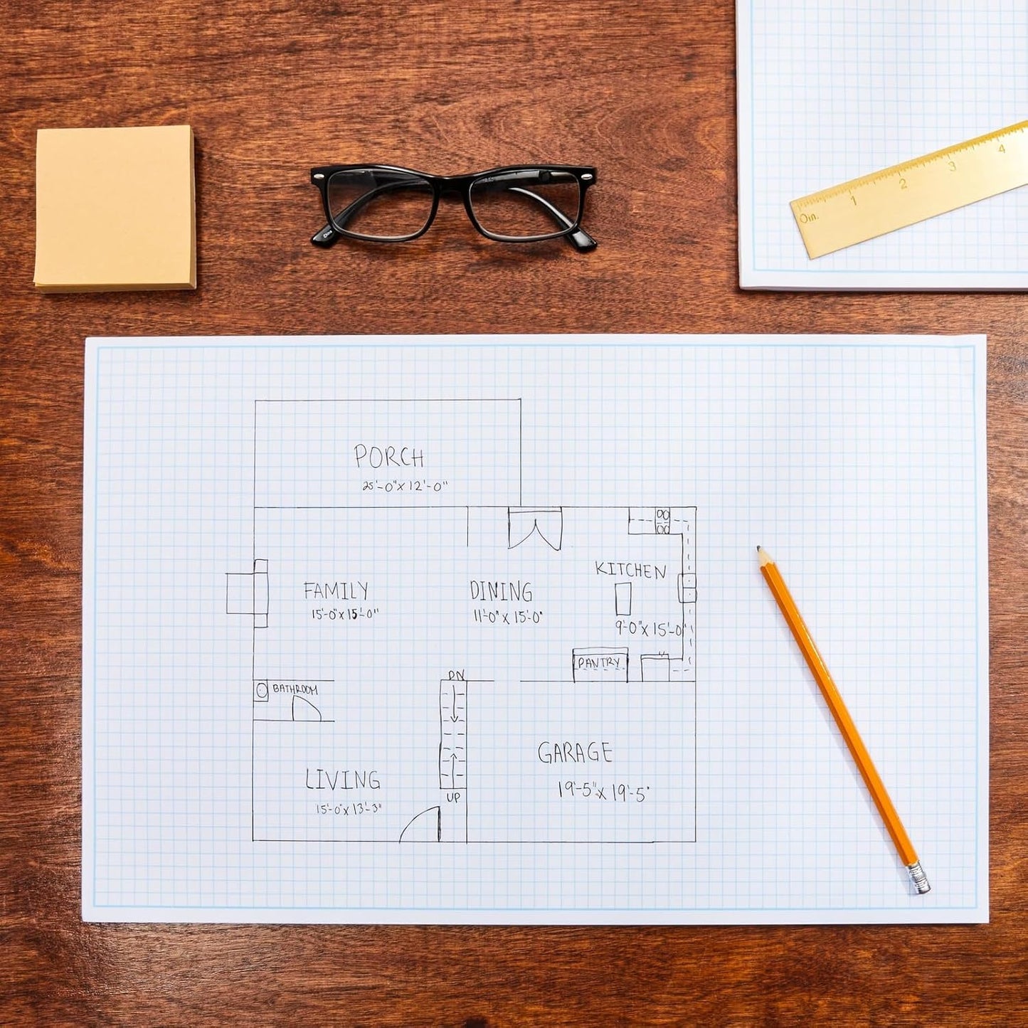 Bright Creations 2 Pack Engineering Graph Paper Pads, 11x17 Quadrille Grid Paper for Drafting, Engineering, Blueprint Drawing, Architect Designers (4 Squares Per Inch, 50 Sheets Each Pad)