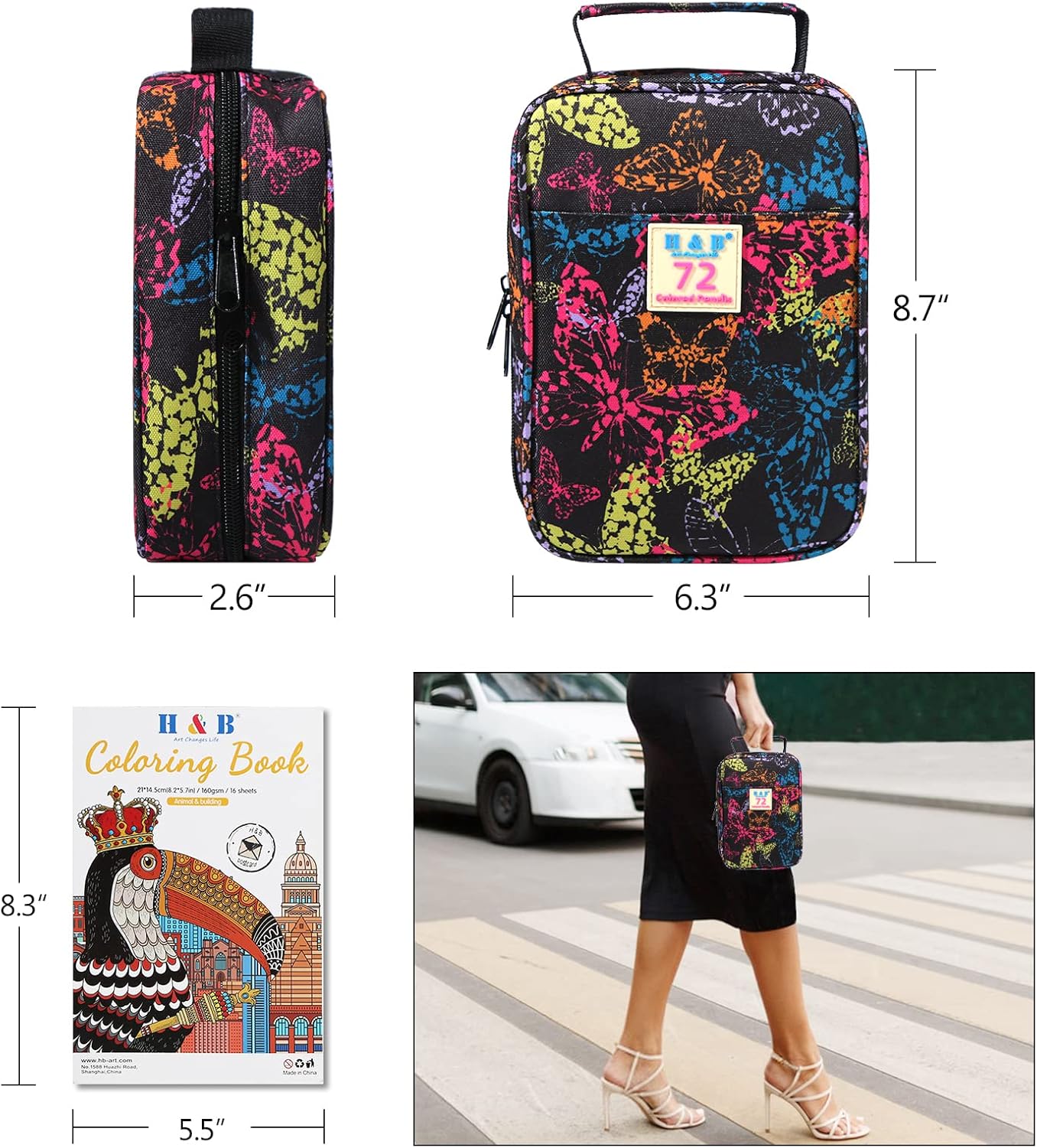 H & B 72-Color Colored Pencils Set with Coloring Book, Eraser, and Sharpener - Perfect for Drawing and Coloring - Soft Oil-Based Cores Ideal for Adults and Beginners