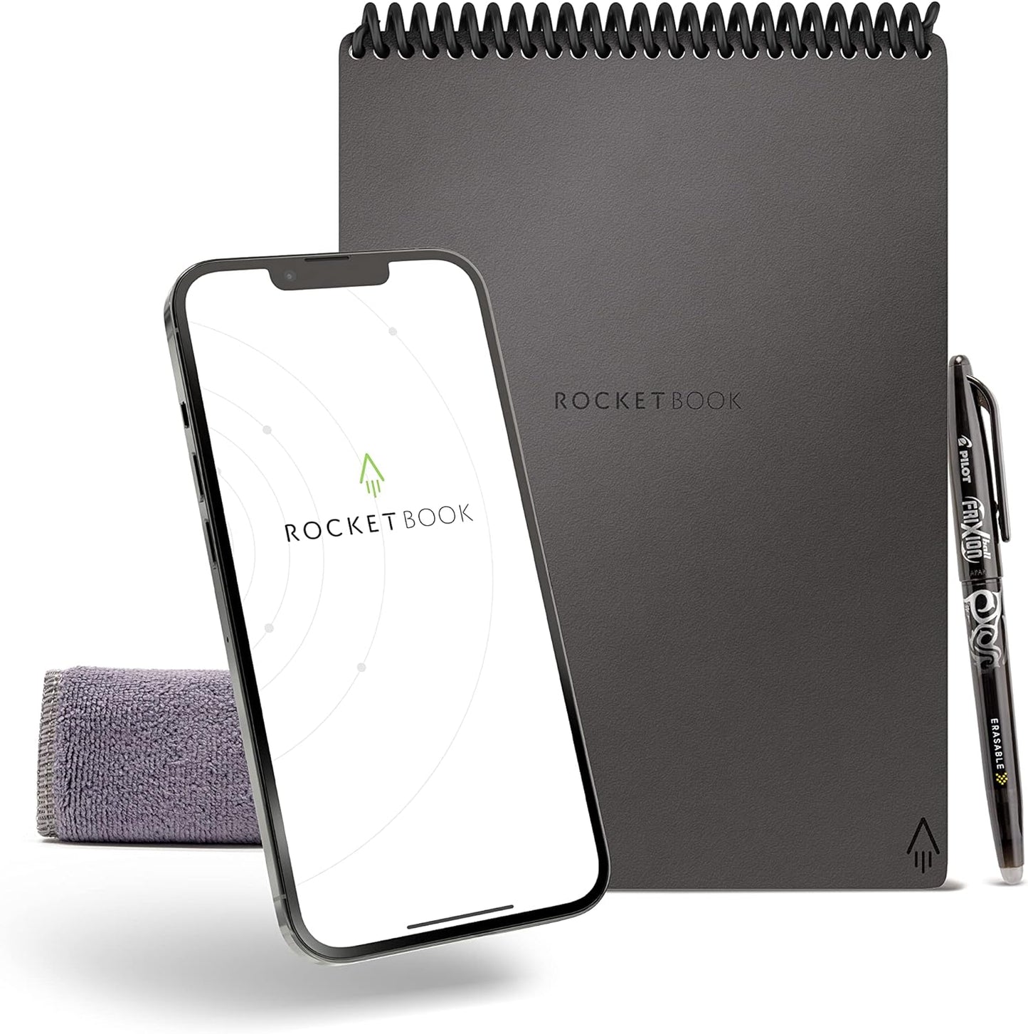 Rocketbook Smart Reusable Notebook, Flip Executive Size Spiral Notebook, Gray, (6" x 8.8"")