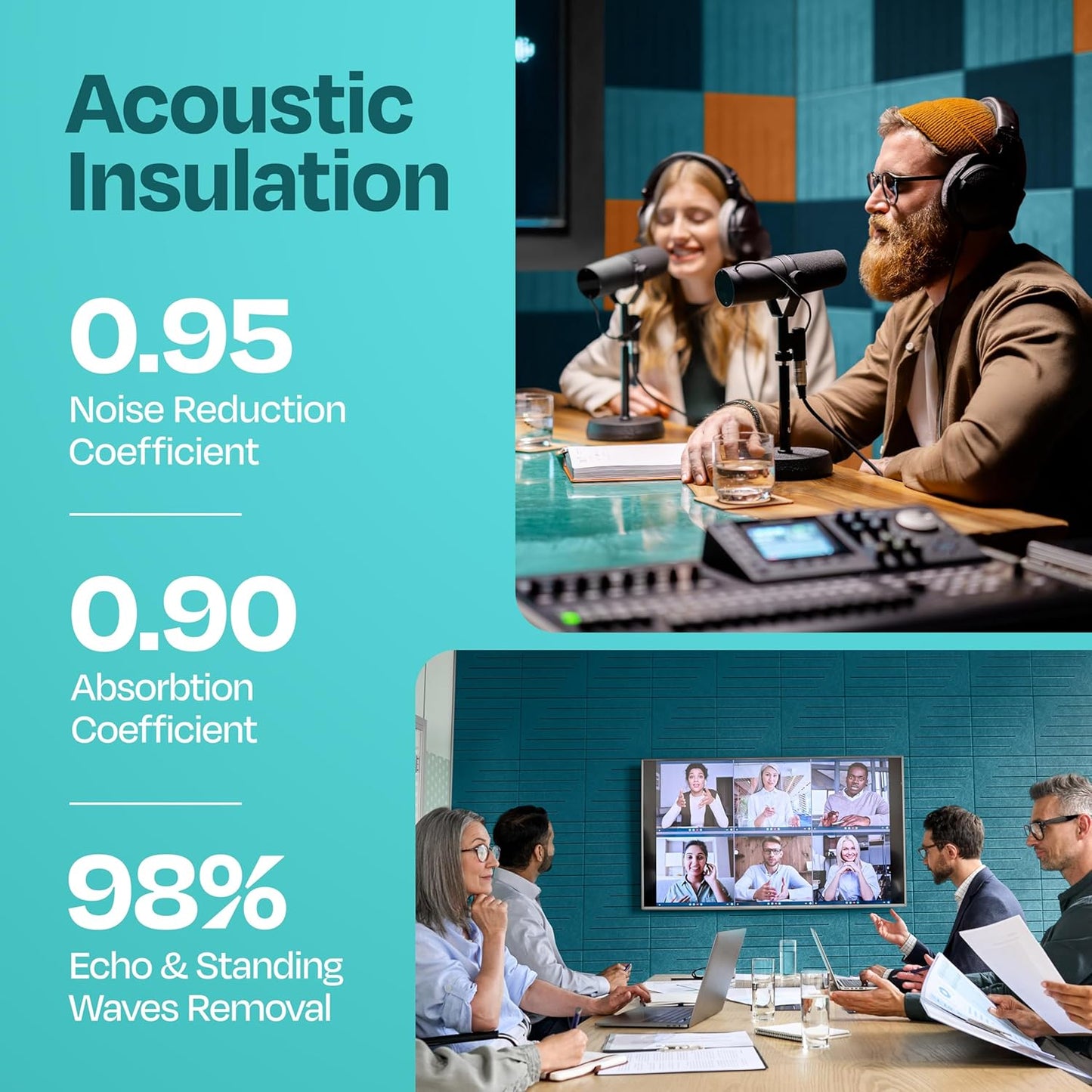Acoustic Panels 12-Pack Soundproof Wall Panels 12"x12"x0.4" Decorative Sound Dampening for your Home, Office, Studio, Bedroom & More with Unique LineWave Carving [Light Turquoise]