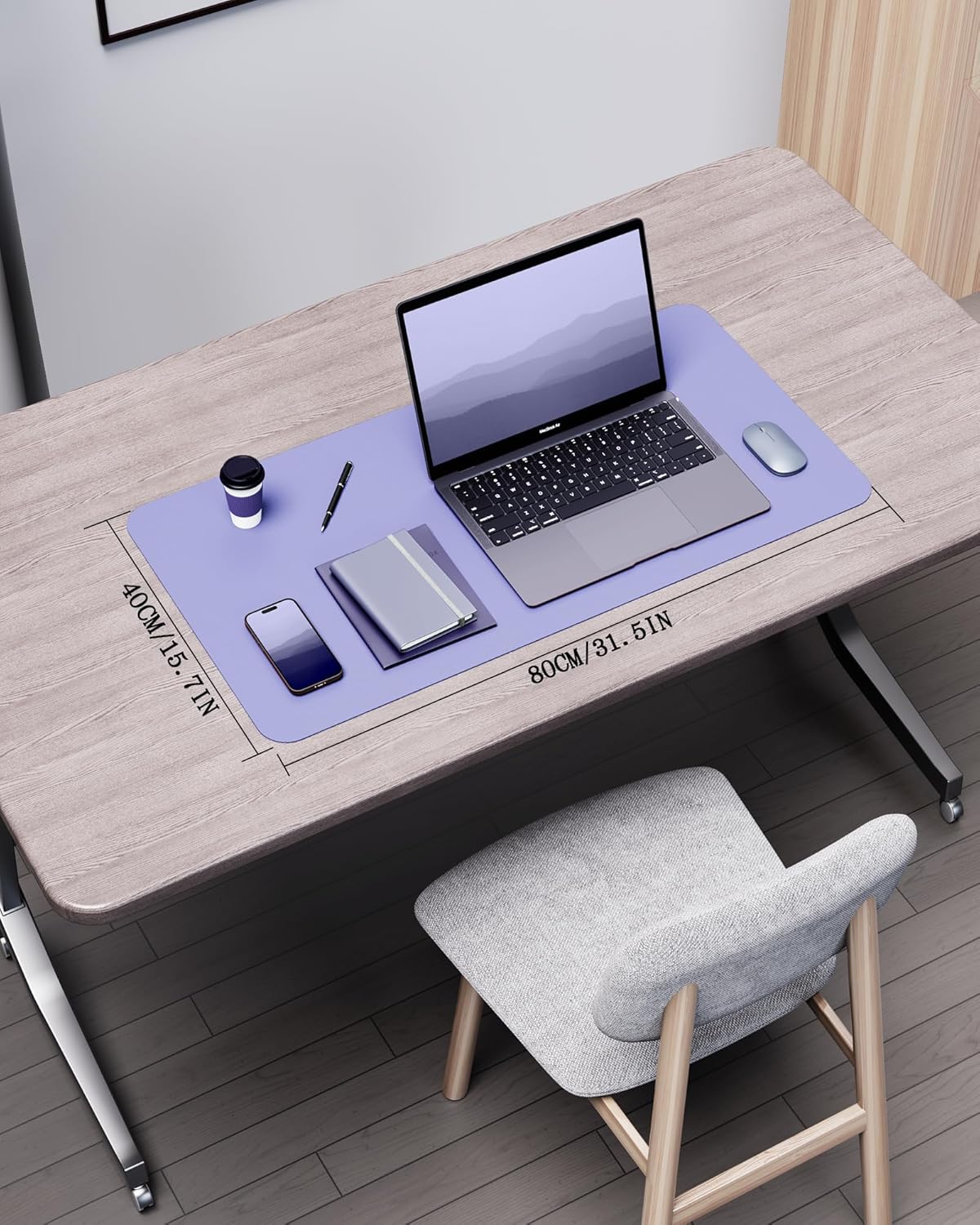 YSAGi Double-Sided Desk Pad, 31.5"x15.7"Leather Desk Mat, Eco Cork Desk Pad Protector,Large Mouse Pad,Waterproof Desk Blotter for Office/Home(Purple)