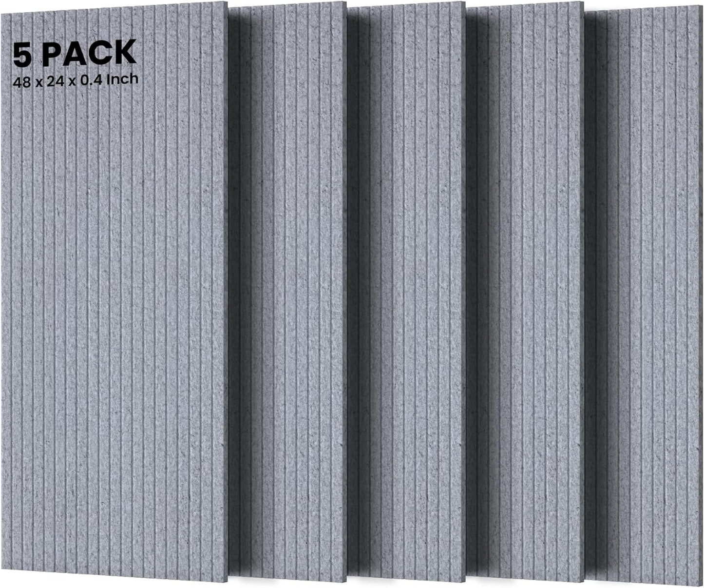 5 Pack Acoustic Panels, 48 x 24x 0.4 Inch Sound Proof Panels for Walls, Premium Wall Sound Absorbing Panels, Decorative Sound Dampening Panels for Media Room, Office and Studio,Silver Gray