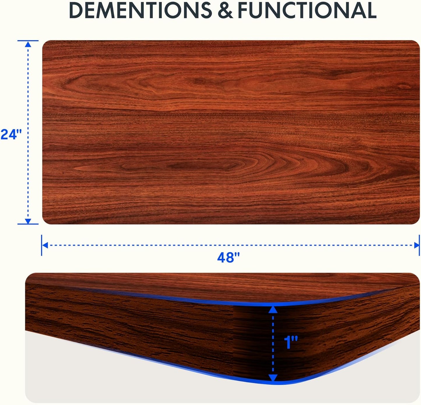 FLEXISPOT EN2 Whole-Piece Standing Desk with Clamp Power Strip, 48 x 24 Electric Stand Up Height Adjustable Desk with Cable Management (White Frame + 48" Mahogany Desktop, 2 Packages)