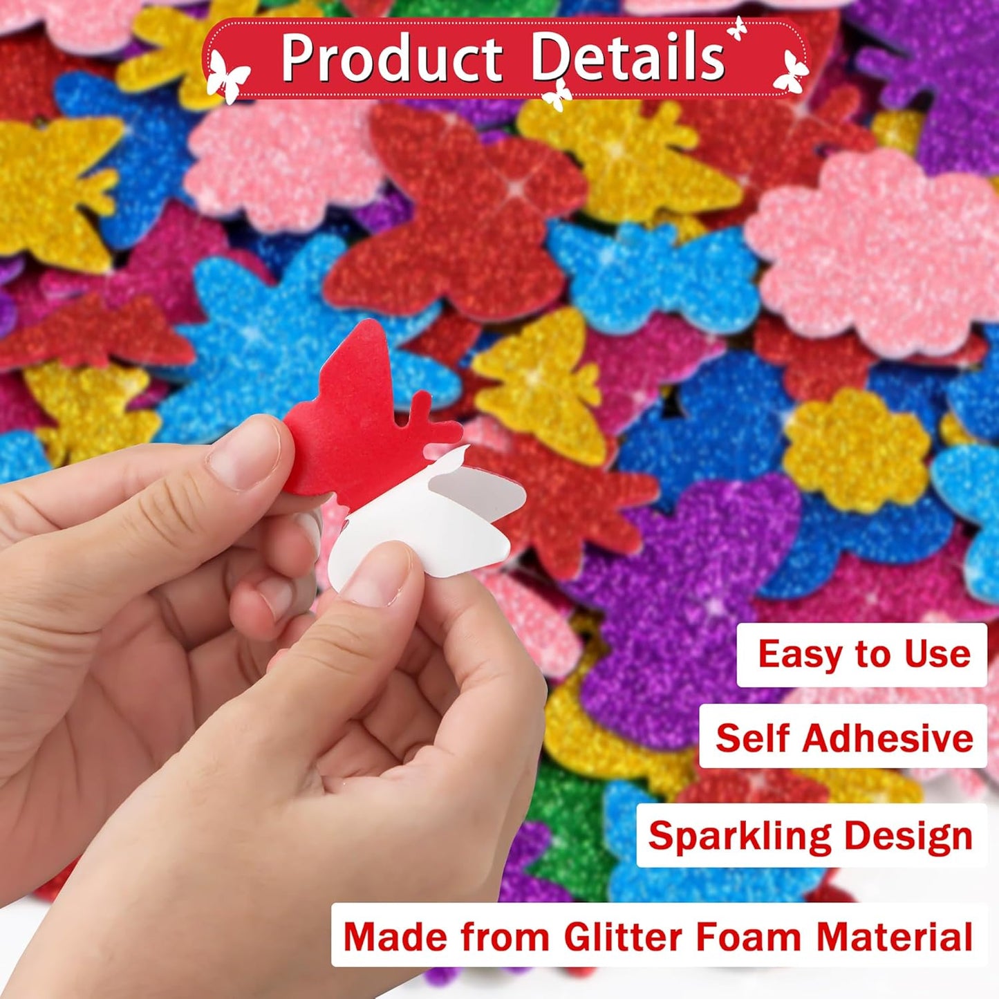 512 PCS Foam Stickers Glitter Colorful Flower and Butterfly Shapes Self Adhesive Stickers for Kids Crafts Arts Party Supplies Scrapbooking DIY Greeting Card Envelopes Home Decor(Flower & Butterfly)