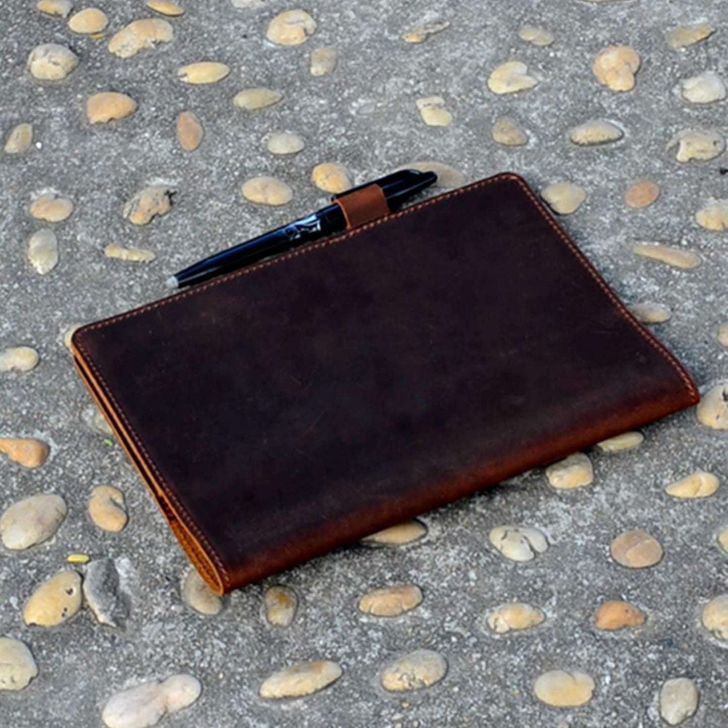 JJNUSA Compatible with Rocketbook Cover Smart Business Genuine Leather Notebook Cover for Everlast, Fusion, Wave, Moleskin A5 with Pen Loop & Business Card Holder, Executive 6" x 8.8" Brown