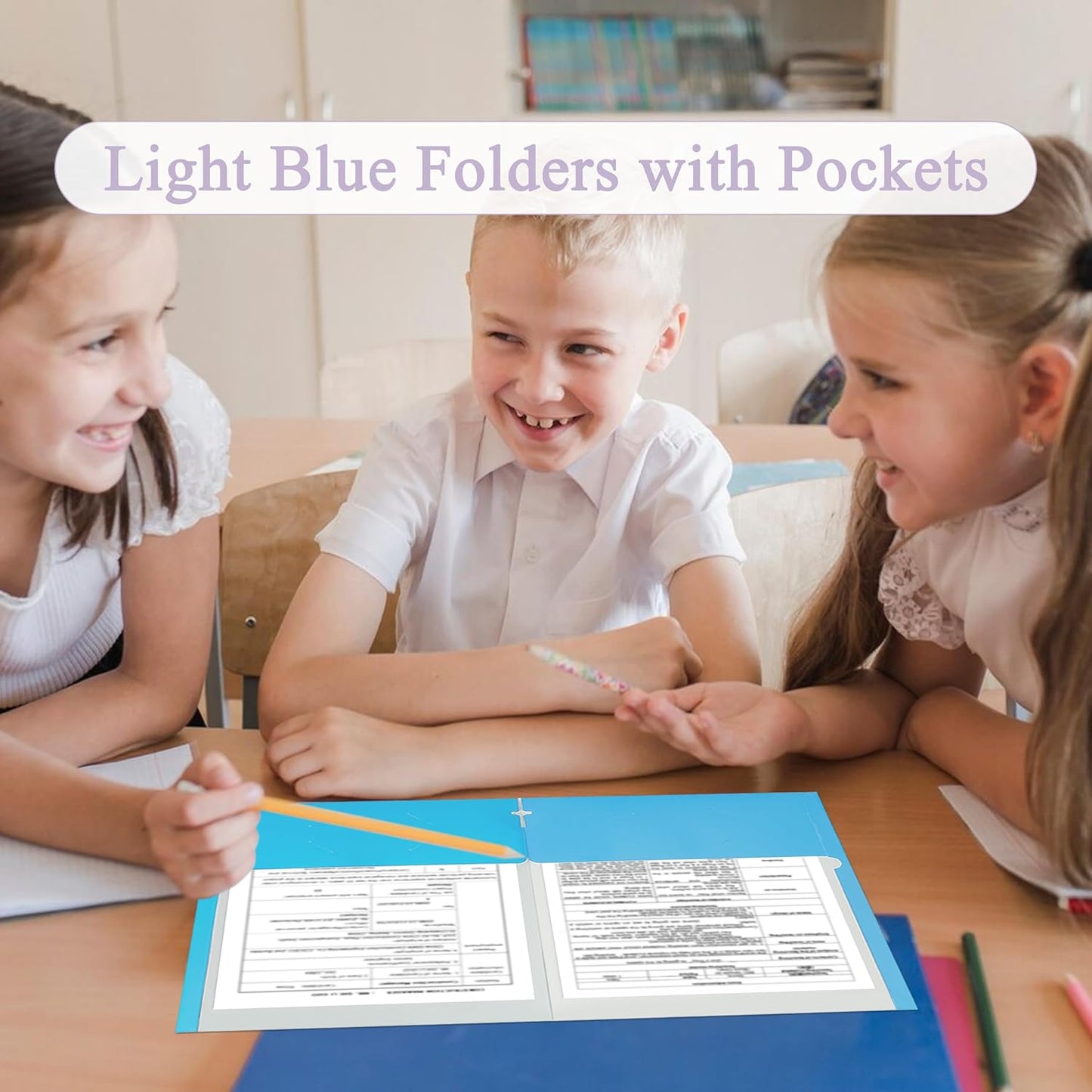 Zzrywuty File Folders with Pockets Letter Size, 50-Pack Paper Folders with Card Slot, Two Pocket Folders for School Students, Businessmen, Home and Office Workers（Light Blue）