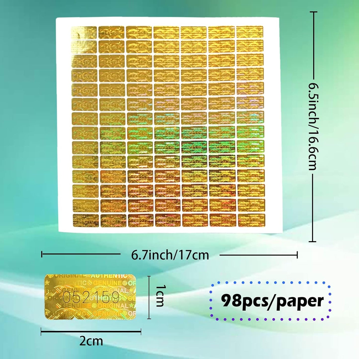GQYH Hologram Tamper Evident Stickers 280pcs - High Security Labels with Unique Serial Numbering (0.78x0.4inch, Gold)