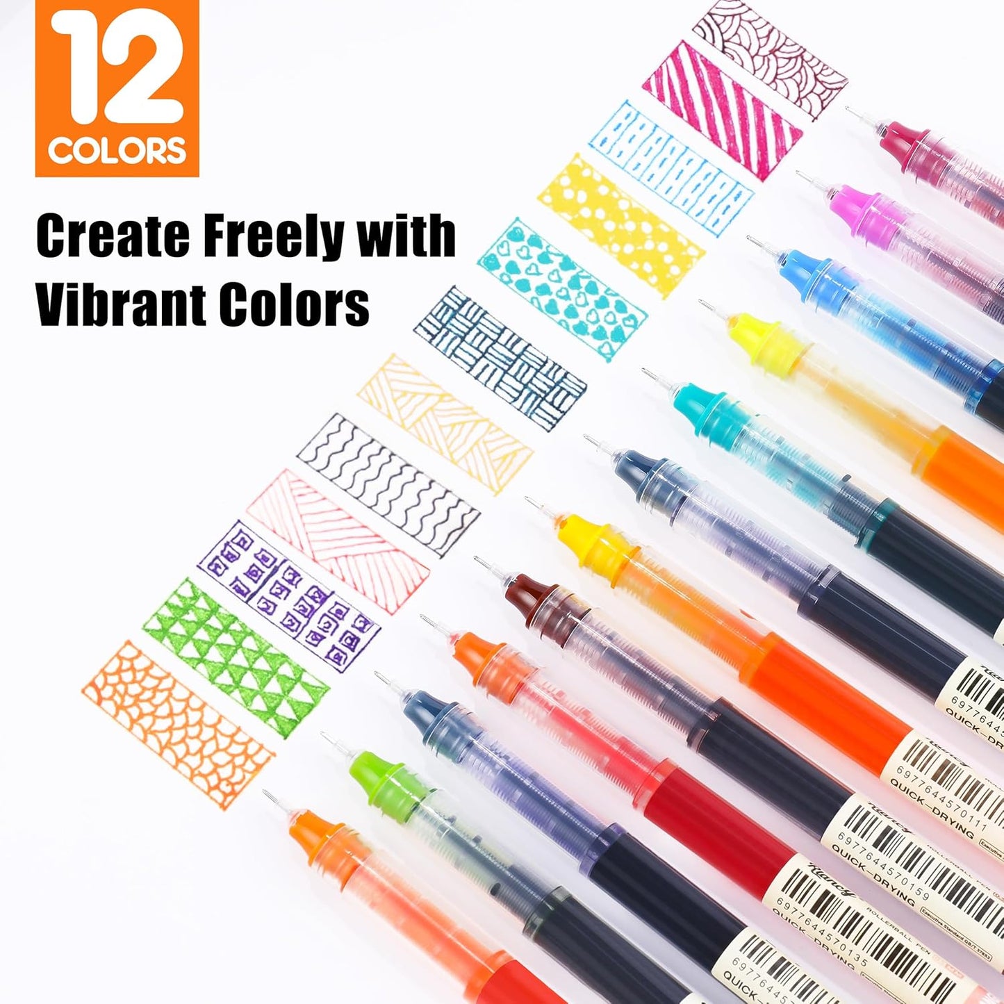 RIANCY Liquid Ink Rollerball Gel Pens, 0.5mm Extra Fine Point Tip, 12ct Assorted Colors, Smooth Writing No Smear No Bleed, Vibrant for Journaling, Drawing, Sketching, School Notes & Art Supplies