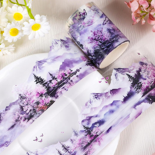 PET Tape for Journal Scrapbooking - Cherry Mountain Forest Junk Journal PET Tape Scrapbook Supplies, Scrapbook Notebook Bottle Crafts Decorating