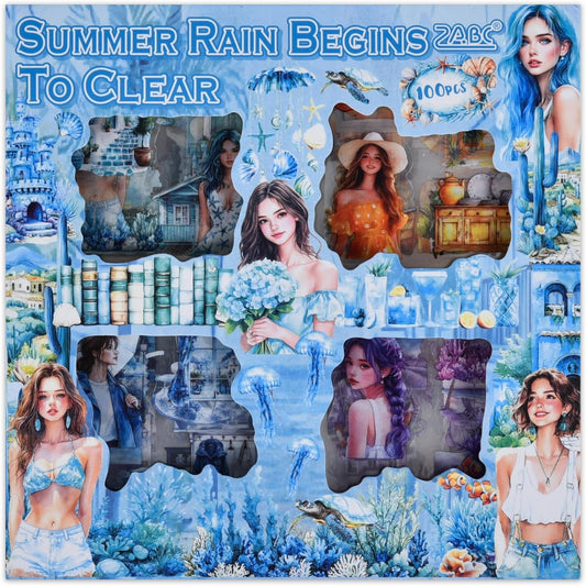 Vintage Decorative Girls Journaling Stickers, 100 Sheets Transparent PET People Floral Stickers for Scrapbook Diary Planner DIY Craft Junk Journal Bullet Album Laptop Phone Case Gift Box