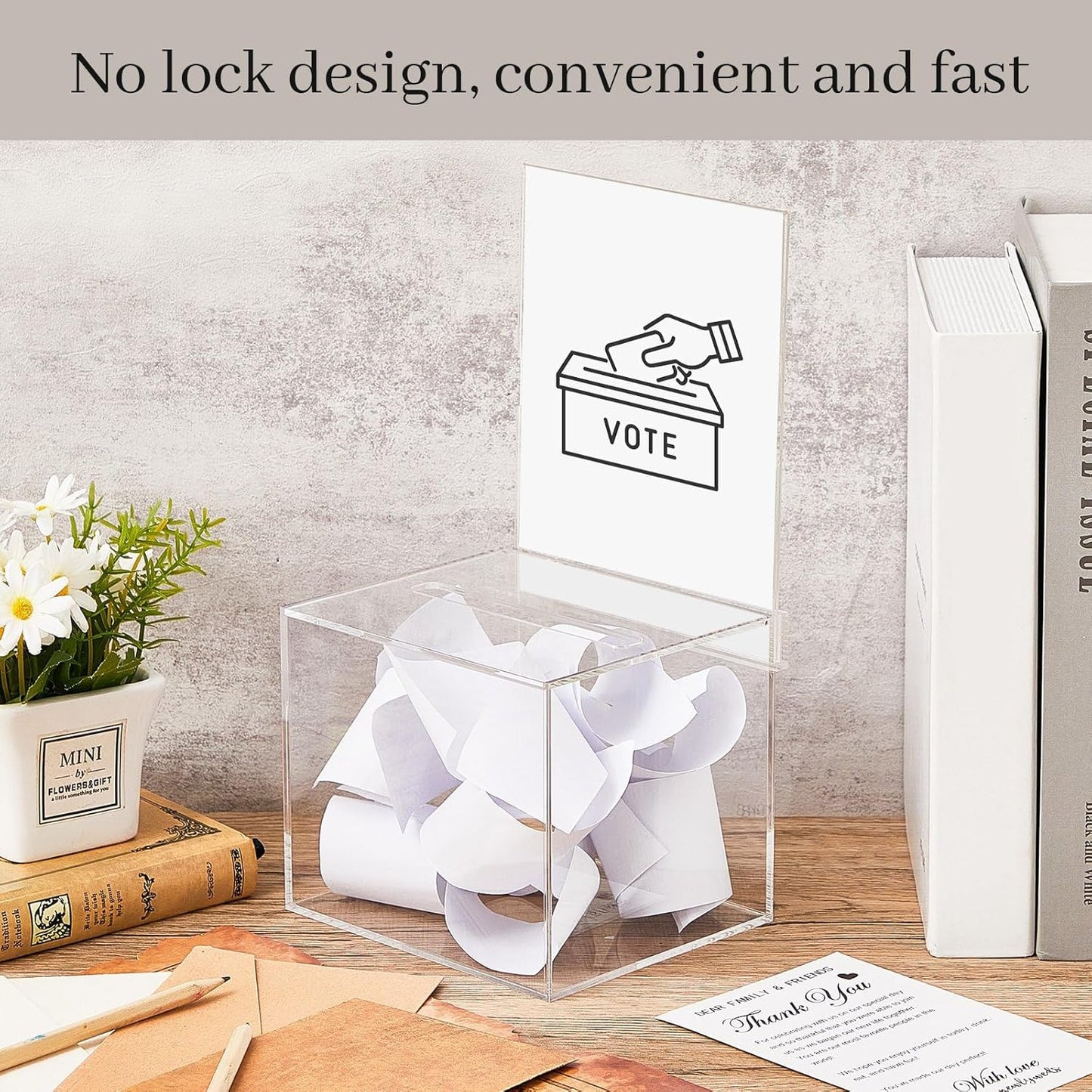 Bucherry 6 Pcs Acrylic Donation Box with Slot, 5.9 x 5 x 5 Inches Clear Ballot Suggestion Raffle Ticket Box with Sign for Fundraising, Raffle, Collecting, Donating, Voting