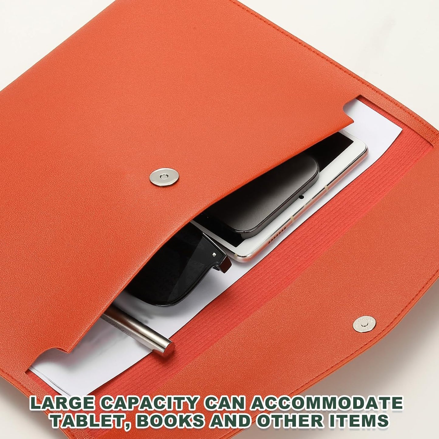 PATIKIL PU Leather A4 File Folder, Document Holder Filing Organizer Portfolio Envelope Folder Case with Snap Closure for Letter Receipt Style 2, Orange