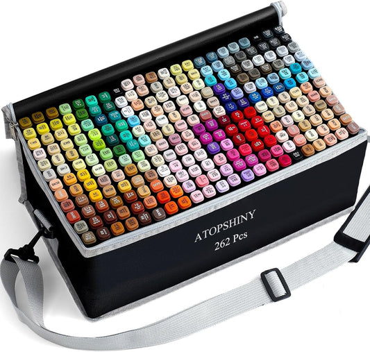 Alcohol Markers 262 Colors Drawing Pens Set Dual Tip Permanent Art Markers for Kids and Adult Gifts -262 Black shell Refillable