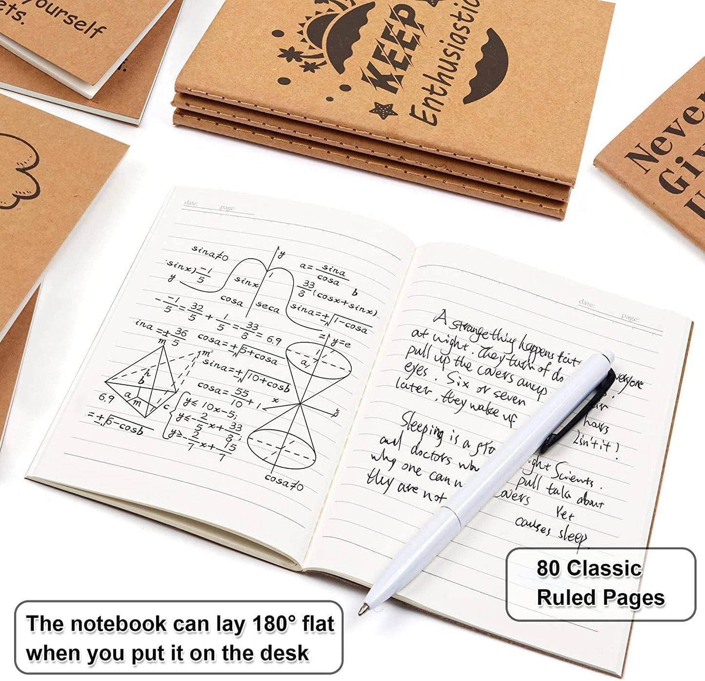 feela 8 Pack Cute Kraft Notebooks, 8 Designs Mini Pocket A6 Notebook Journal Notepad, Lined Small Motivation Blank Journal Bulk for Women Kids Students Gift School Supplies, 4.1X5.8 in, 80 Pages