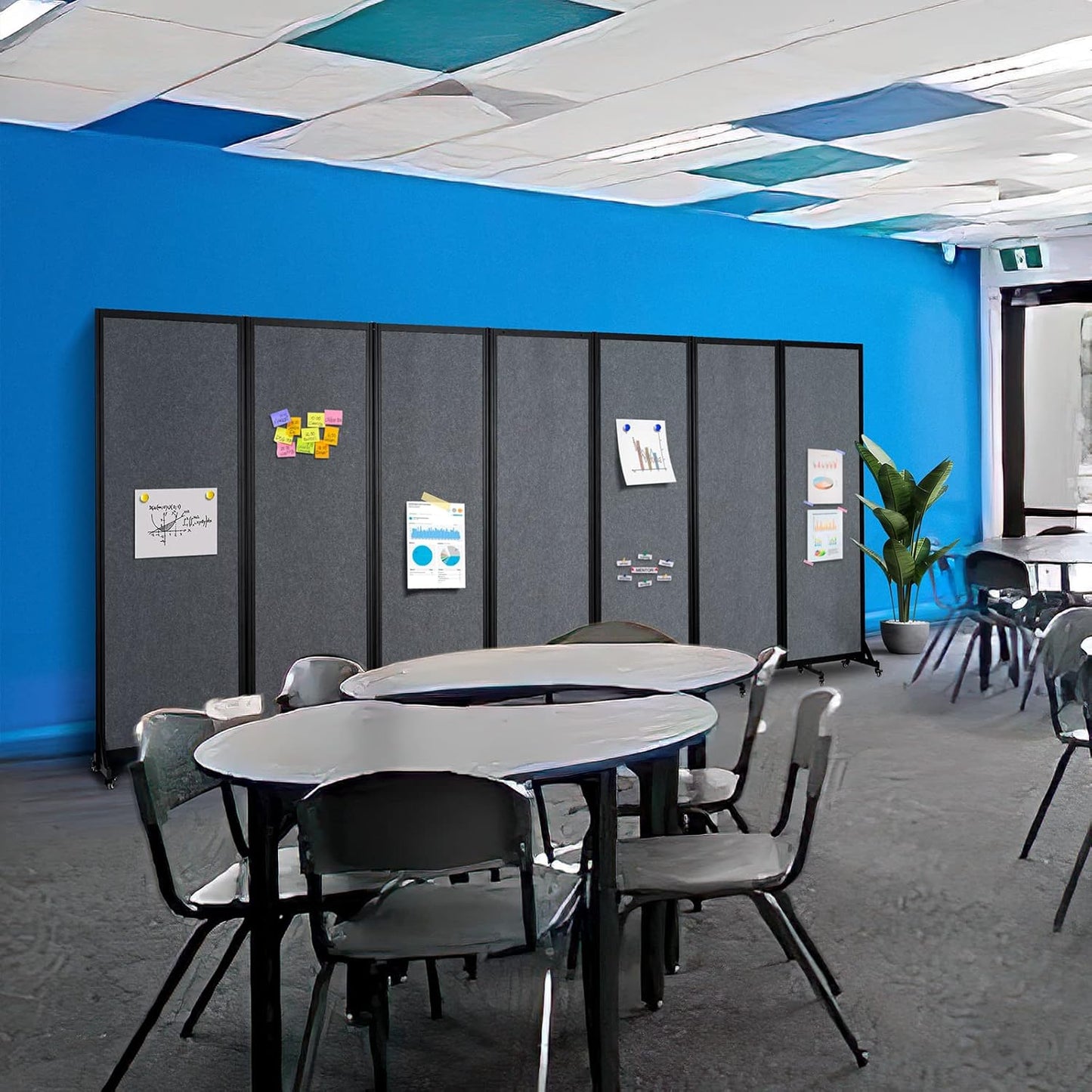 Room Partition,Office Divider,Portable Commercial Screen Dividers,Privacy Partition Separator,Classroom School Dividers,8'5"W x 6'7"H,4 Panel,Grey