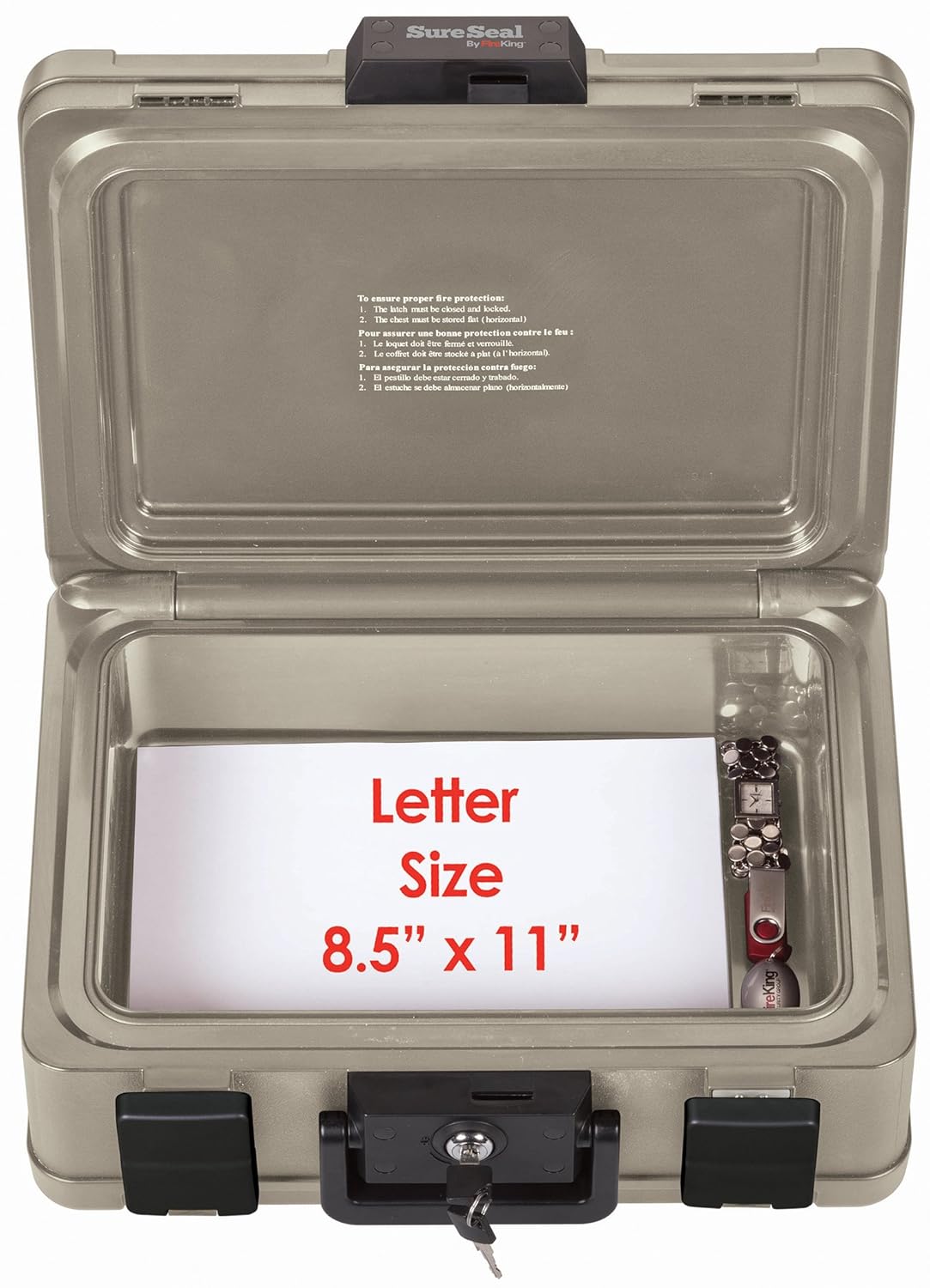 FireKing SureSeal Fire Safe with Key Lock, 1 Half Hour Fire Rated, UL Rated & 100 Hour Water Resistant Home Safe, Portable Home Safes, Taupe