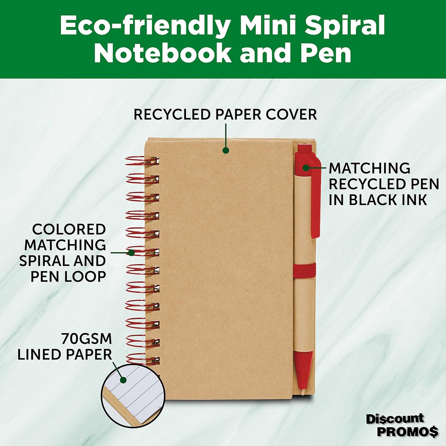 Mini Spiral Notebooks with Black Ink Pens Set of 10, Bulk Pack - Perfect for School, Office, Business, Home - Red