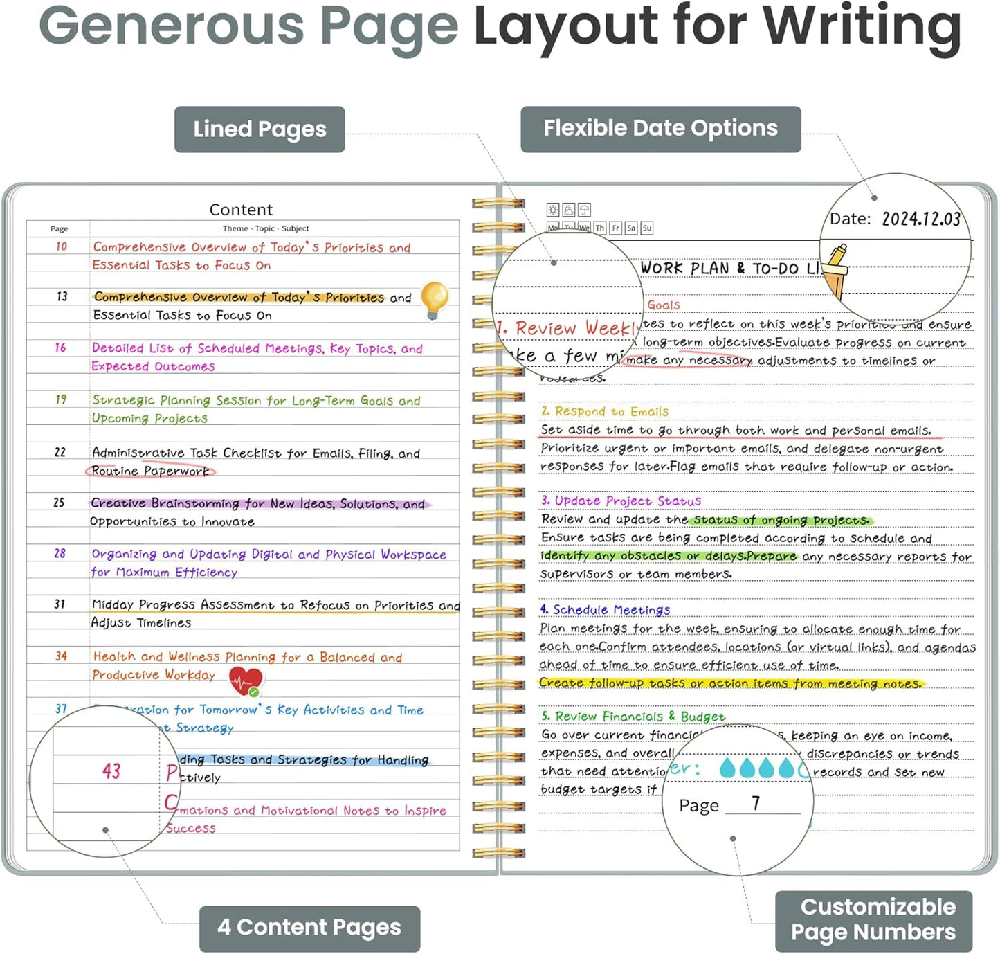 Taja Spiral Lined Notebook, 8.5"x11" Notebooks for Work, Large A4 Journal for Women & Men, College Ruled Journaling Notebook for Writing, Plastic Cover Spiral Journal, Airy Blue