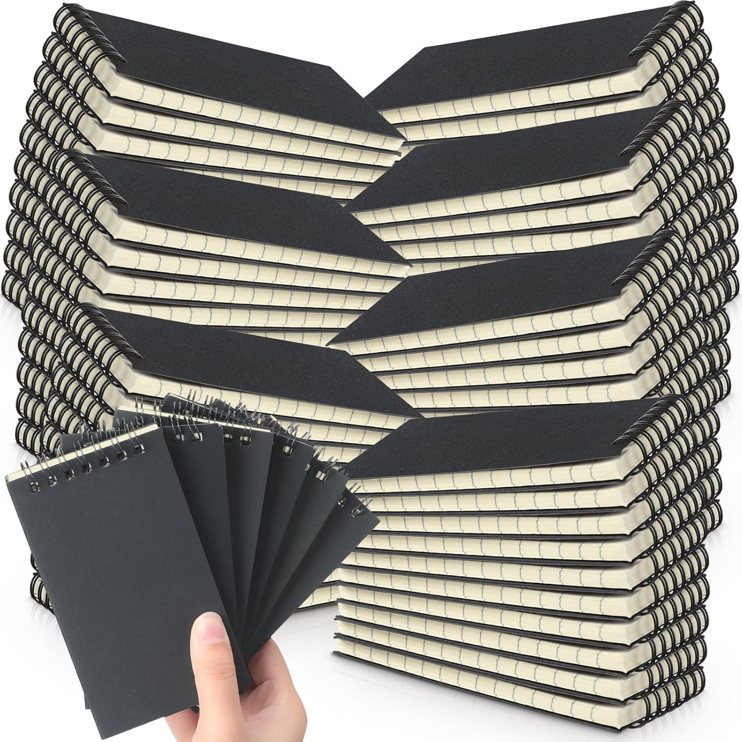 Tenceur 100 Pcs Pocket Notebook Bulk Small 3x5 Inch Spiral Notepads Mini Top Bound Notebook with Lined 120 Pages Ruled Memo Pads for Office College Nurse Essentials Back to School Gift (Black)
